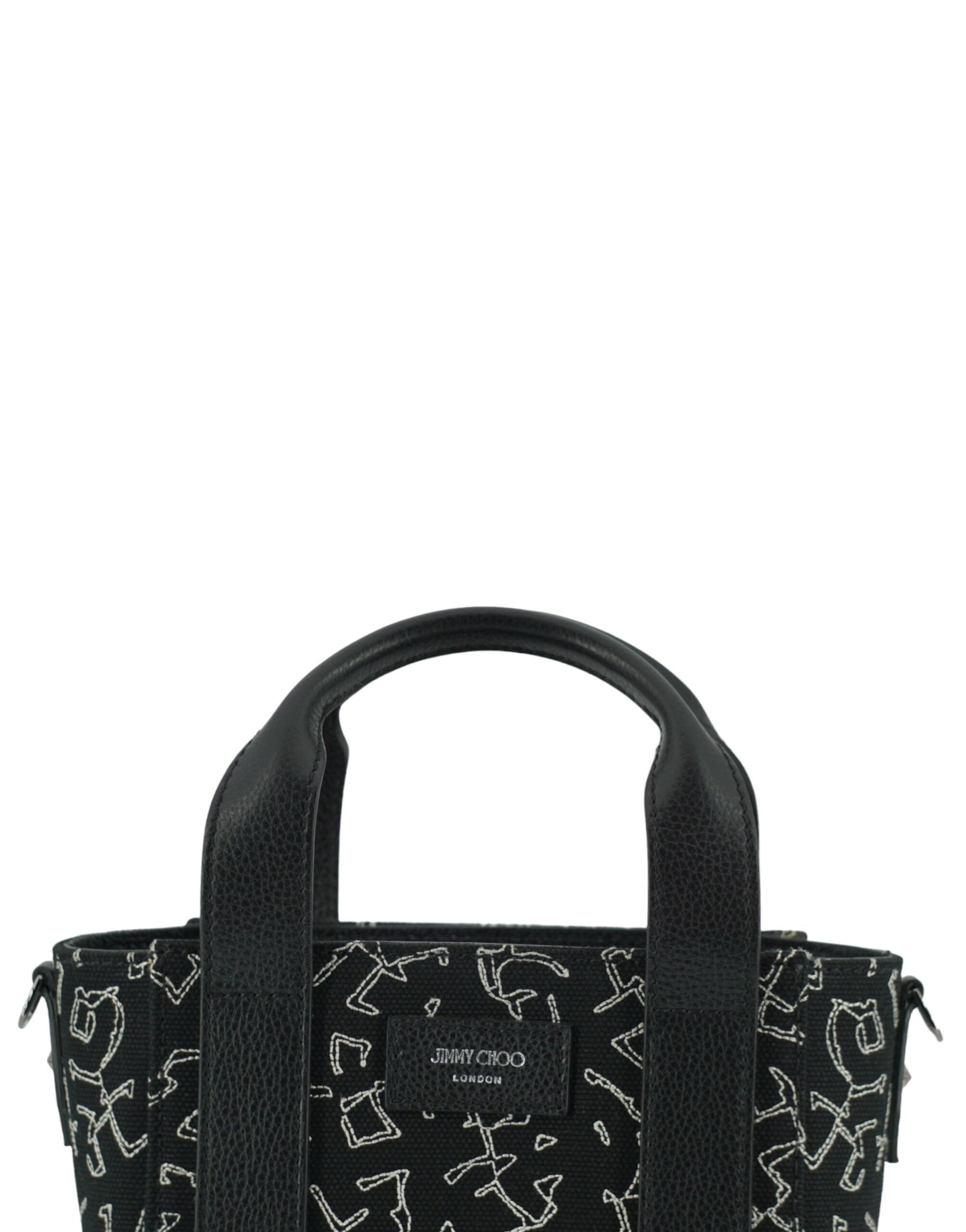 Jimmy Choo Black Leather and Canvas Small Tote Bag - Luksusmuotia Jimmy Choo - Tutustu YVES JAVANNI® 