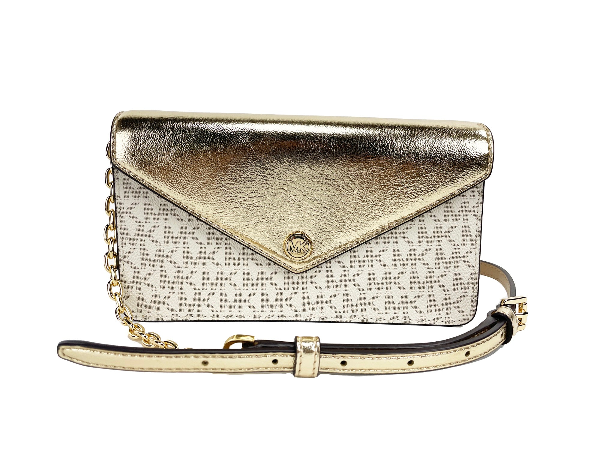 Michael Kors Jet Set Travel Pale Gold Small Flap Clutch Crossbody Bag - Luksusmuotia Michael Kors - Tutustu YVES JAVANNI® 