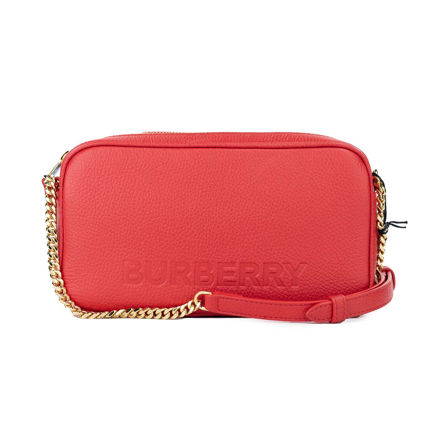 Burberry Small Red Pebbled Leather Elongated Camera Crossbody Bag Purse - Luksusmuotia Burberry - Tutustu YVES JAVANNI® 