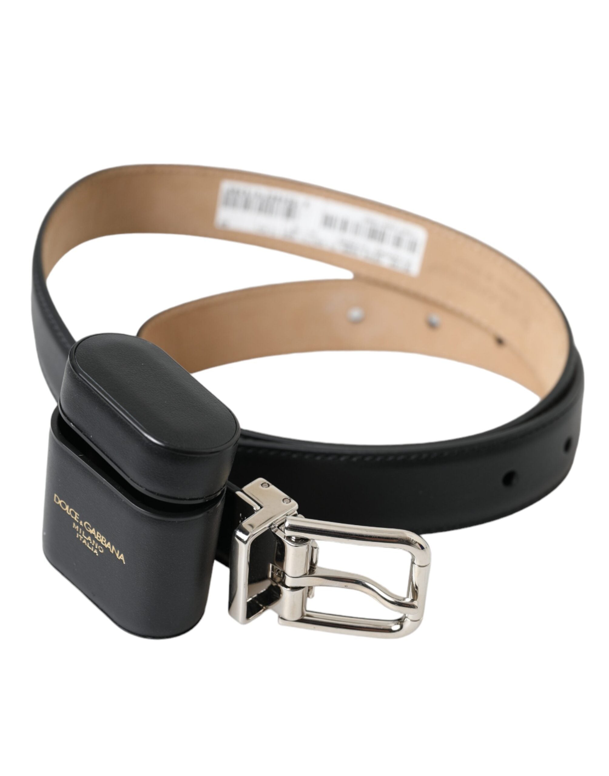 Dolce & Gabbana Black Leather Airpods Case Silver Buckle Belt - Luksusmuotia Dolce & Gabbana - Tutustu YVES JAVANNI® 