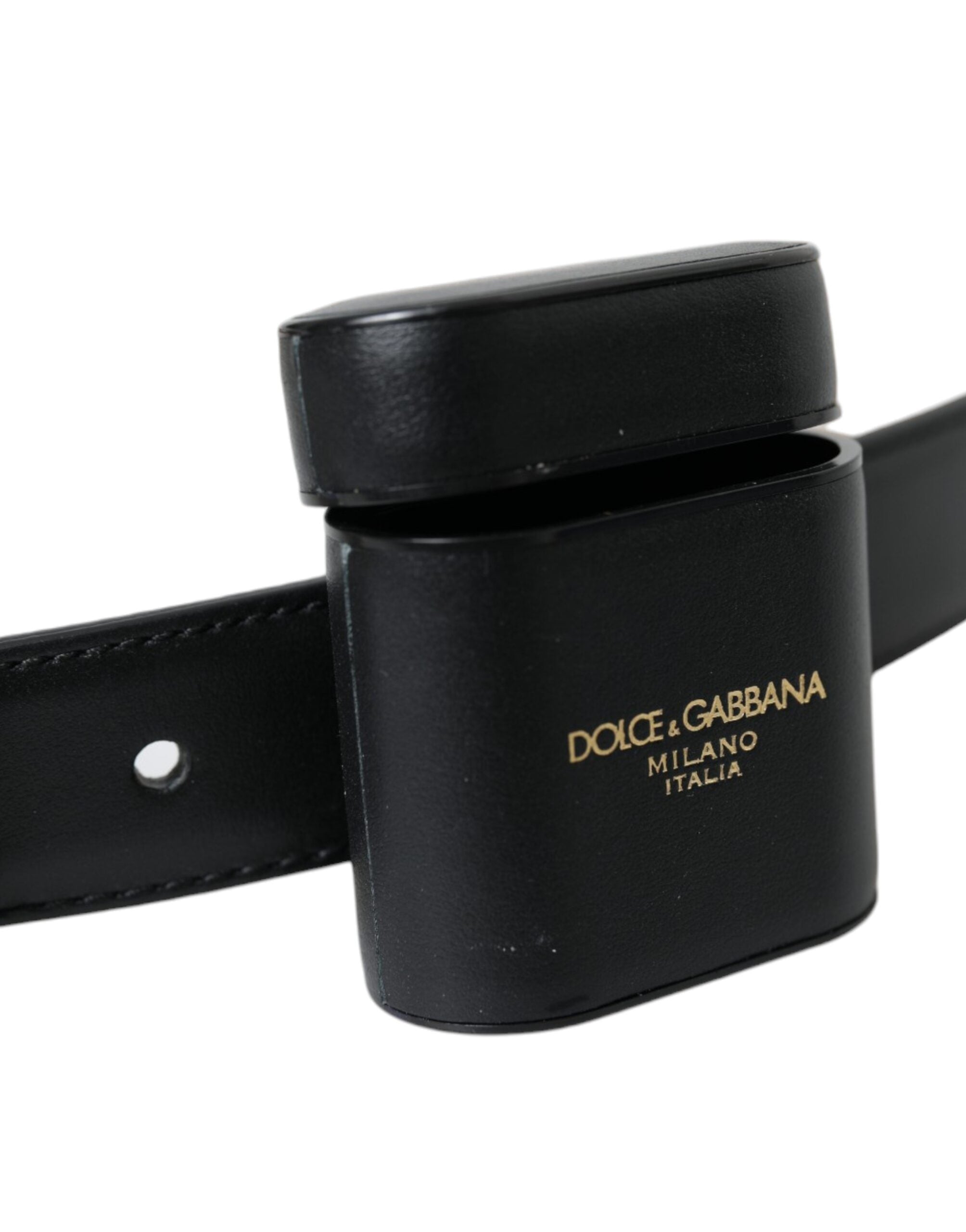 Dolce & Gabbana Black Leather Airpods Case Silver Buckle Belt - Luksusmuotia Dolce & Gabbana - Tutustu YVES JAVANNI® 