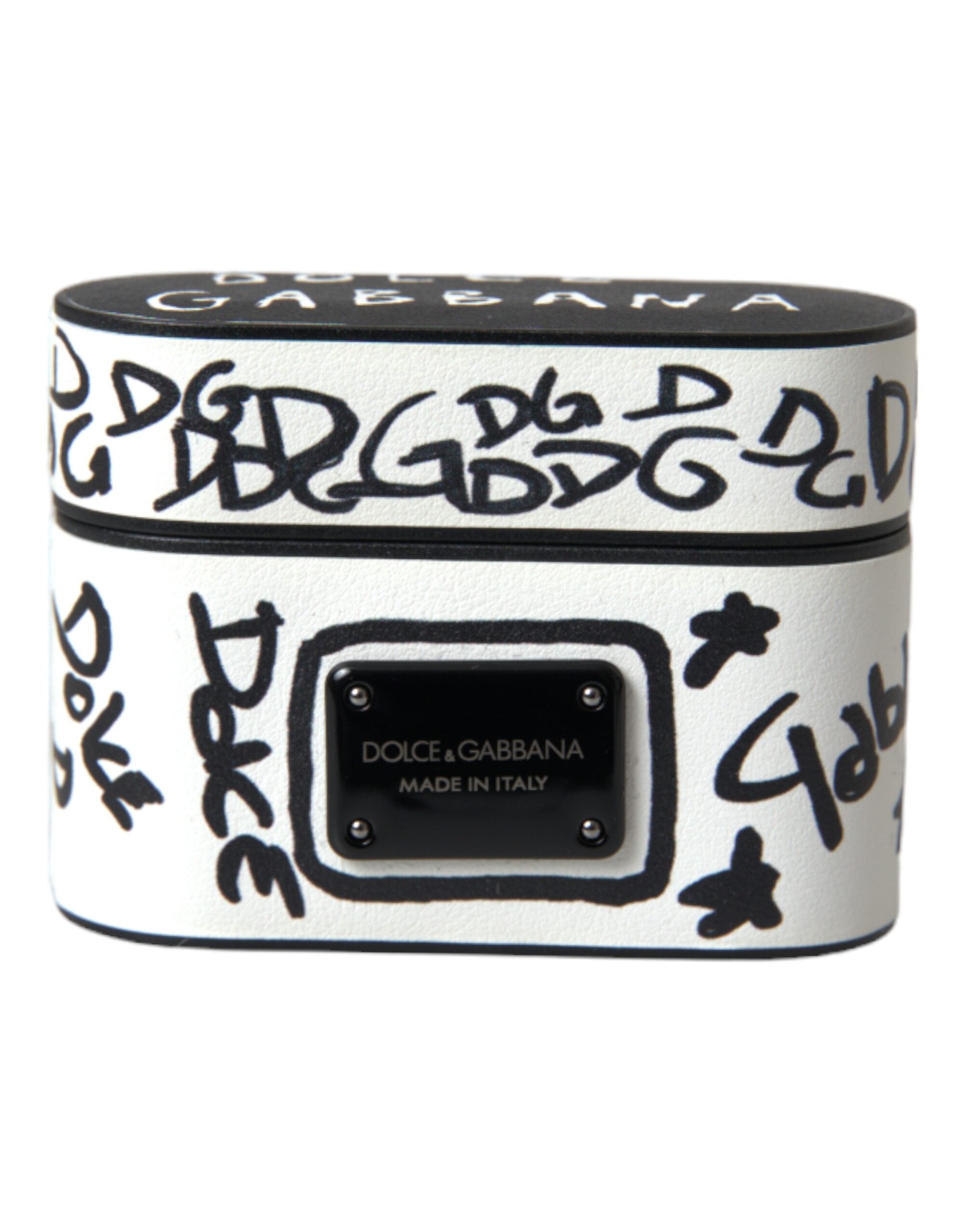 Dolce &amp; Gabbana mustavalkoinen nahkainen Scribble Logo Airpods -kotelo