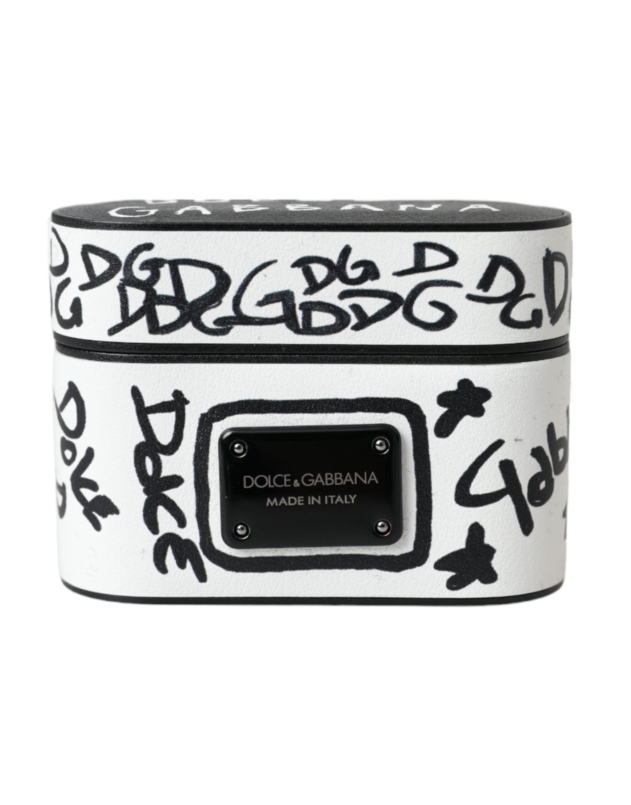 Dolce & Gabbana Black White Leather Scribble Embossed Logo Airpods Case - Luksusmuotia Dolce & Gabbana - Tutustu YVES JAVANNI® 