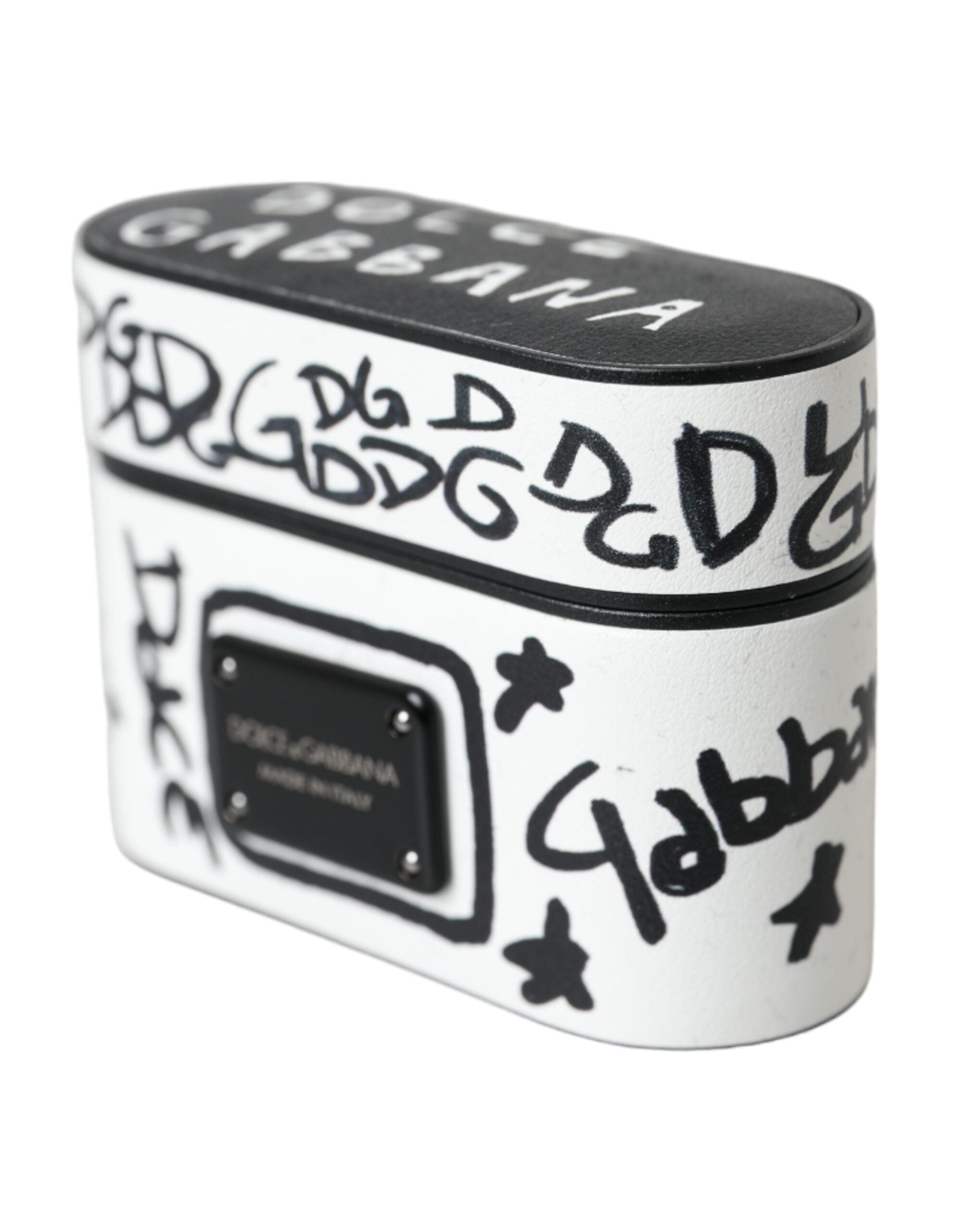 Dolce & Gabbana Black White Leather Scribble Embossed Logo Airpods Case - Luksusmuotia Dolce & Gabbana - Tutustu YVES JAVANNI® 