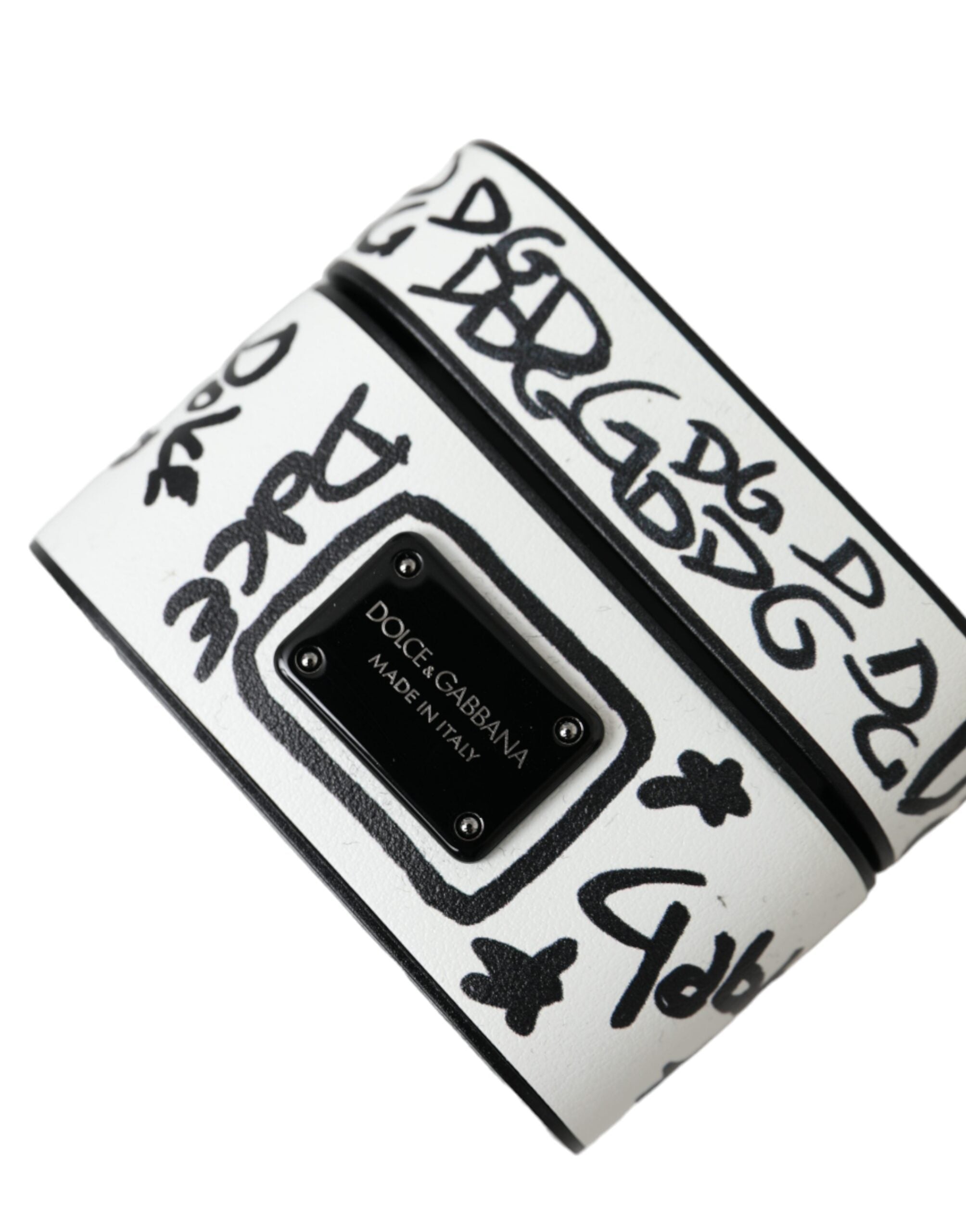 Dolce & Gabbana Black White Leather Scribble Embossed Logo Airpods Case - Luksusmuotia Dolce & Gabbana - Tutustu YVES JAVANNI® 