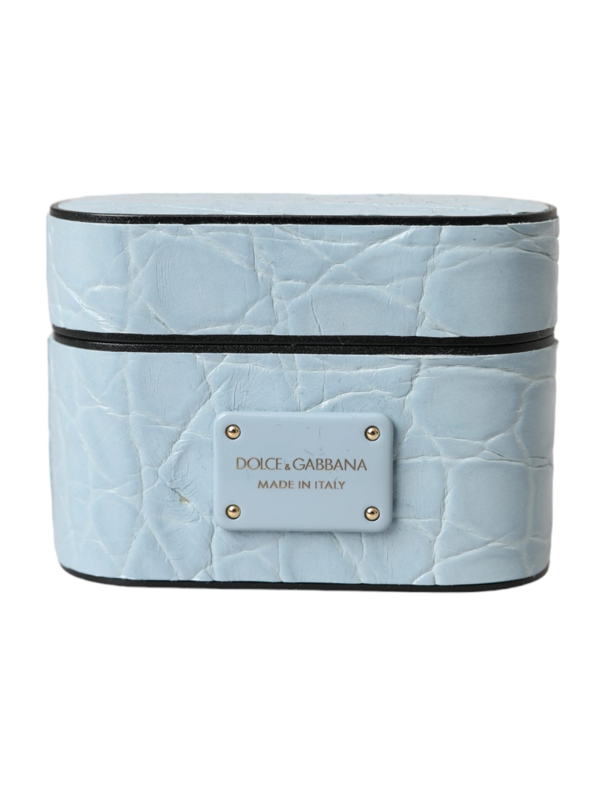 Dolce & Gabbana Light Blue Leather Metal Logo Plaque Airpods Case - Luksusmuotia Dolce & Gabbana - Tutustu YVES JAVANNI® 