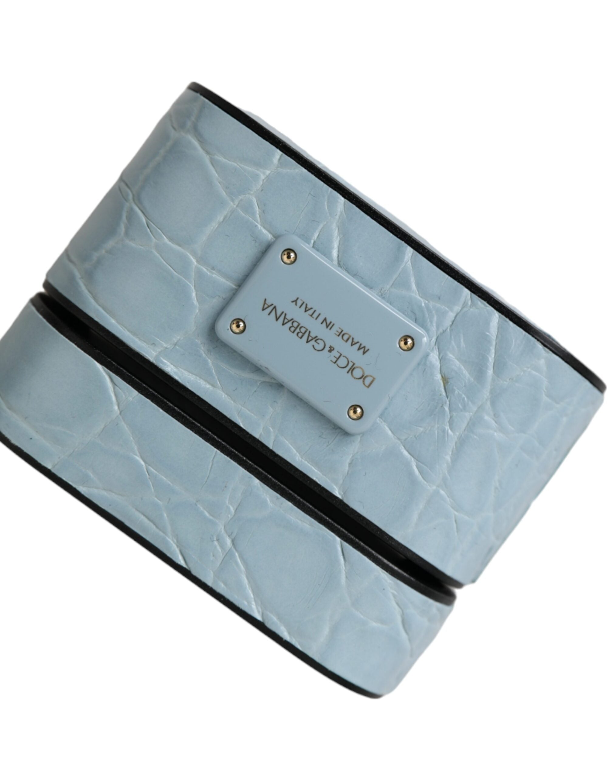 Dolce & Gabbana Light Blue Leather Metal Logo Plaque Airpods Case - Luksusmuotia Dolce & Gabbana - Tutustu YVES JAVANNI® 