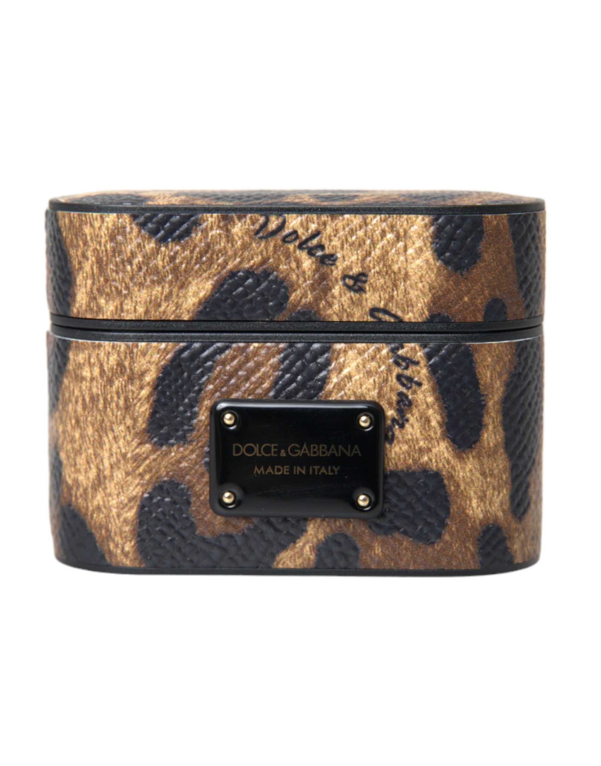 Dolce & Gabbana Brown Leopard Calf Leather Metal Logo Plaque Airpods Case - Luksusmuotia Dolce & Gabbana - Tutustu YVES JAVANNI® 