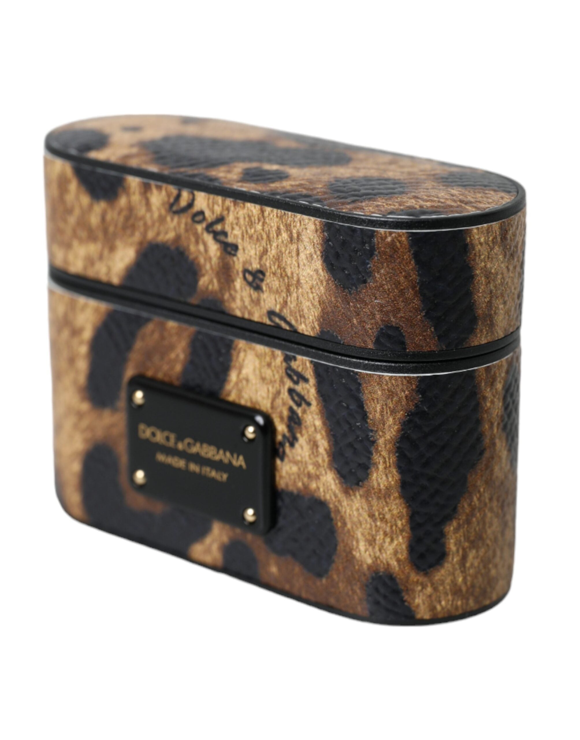 Dolce & Gabbana Brown Leopard Calf Leather Metal Logo Plaque Airpods Case - Luksusmuotia Dolce & Gabbana - Tutustu YVES JAVANNI® 