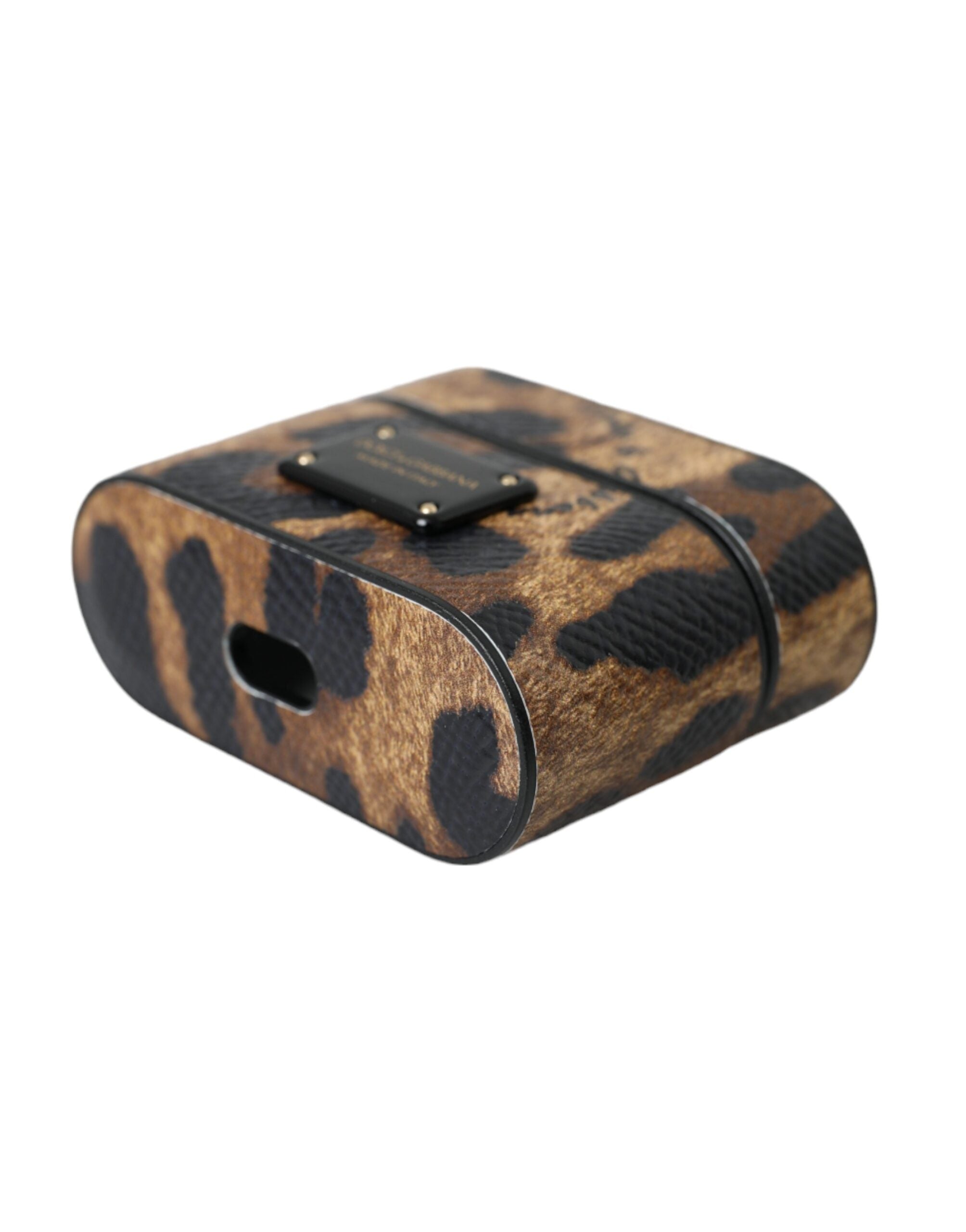 Dolce & Gabbana Brown Leopard Calf Leather Metal Logo Plaque Airpods Case - Luksusmuotia Dolce & Gabbana - Tutustu YVES JAVANNI® 