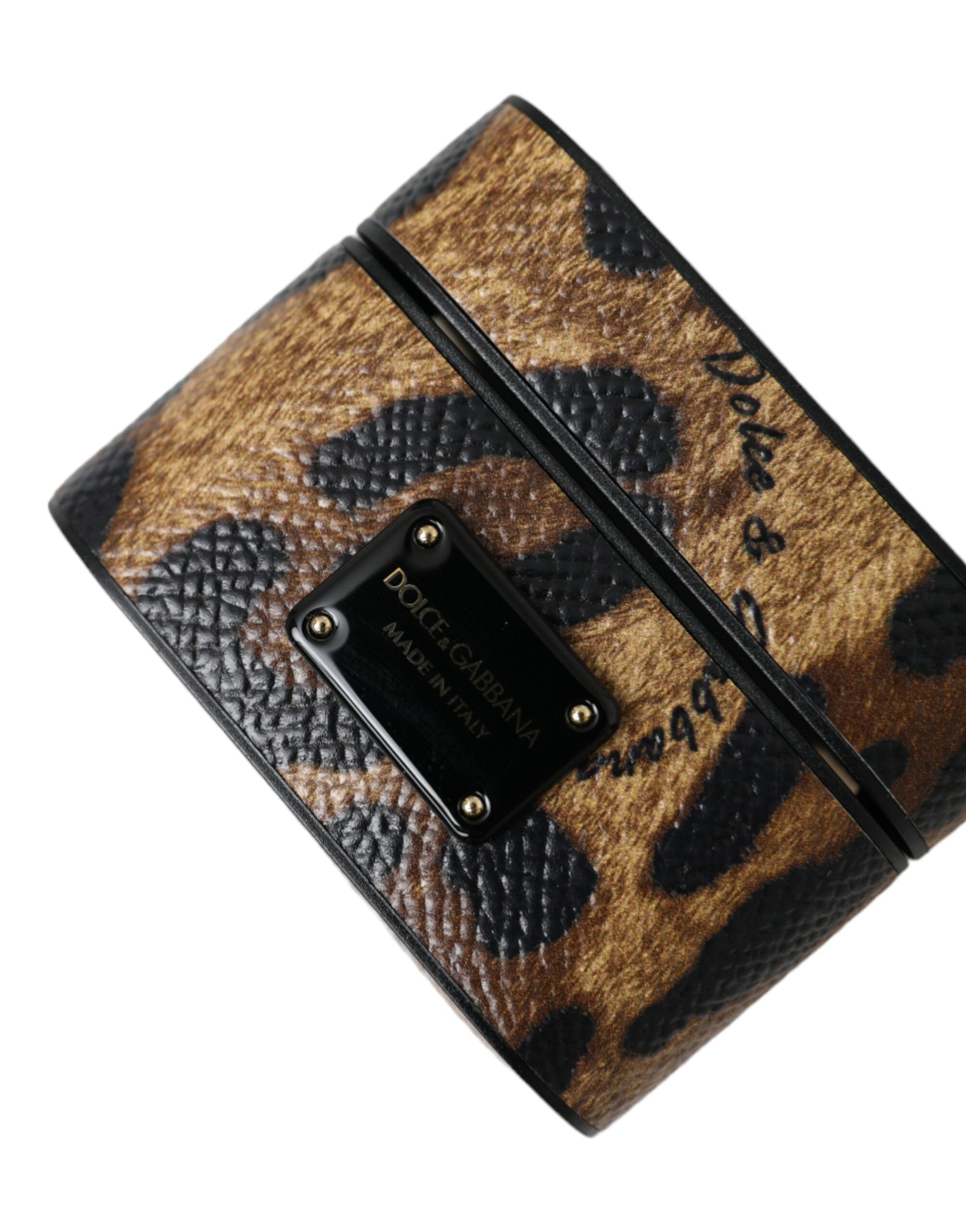 Dolce & Gabbana Brown Leopard Calf Leather Metal Logo Plaque Airpods Case - Luksusmuotia Dolce & Gabbana - Tutustu YVES JAVANNI® 