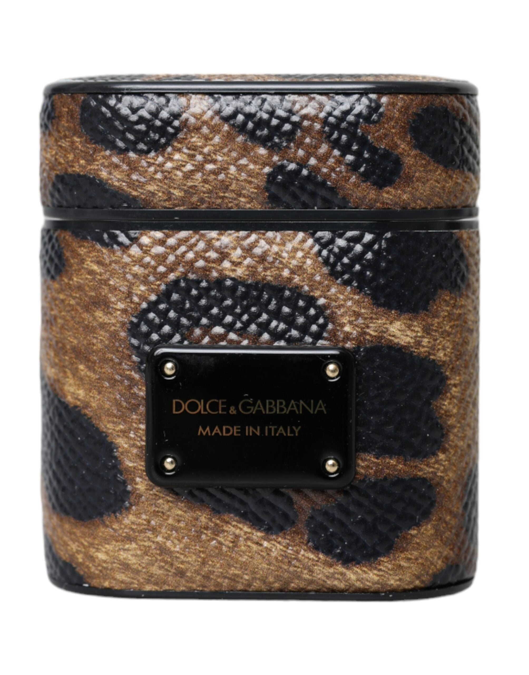 Dolce & Gabbana Brown Leopard Calf Leather Metal Logo Plaque Airpods Case - Luksusmuotia Dolce & Gabbana - Tutustu YVES JAVANNI® 