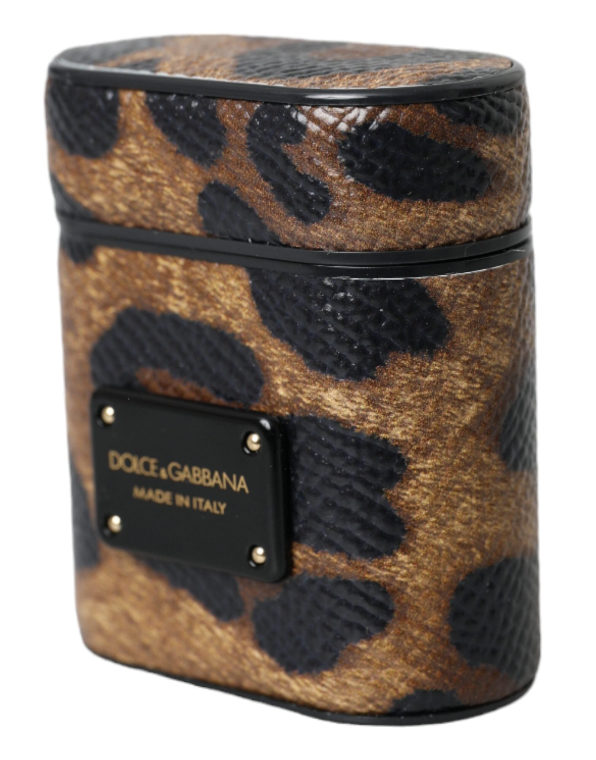 Dolce & Gabbana Brown Leopard Calf Leather Metal Logo Plaque Airpods Case - Luksusmuotia Dolce & Gabbana - Tutustu YVES JAVANNI® 