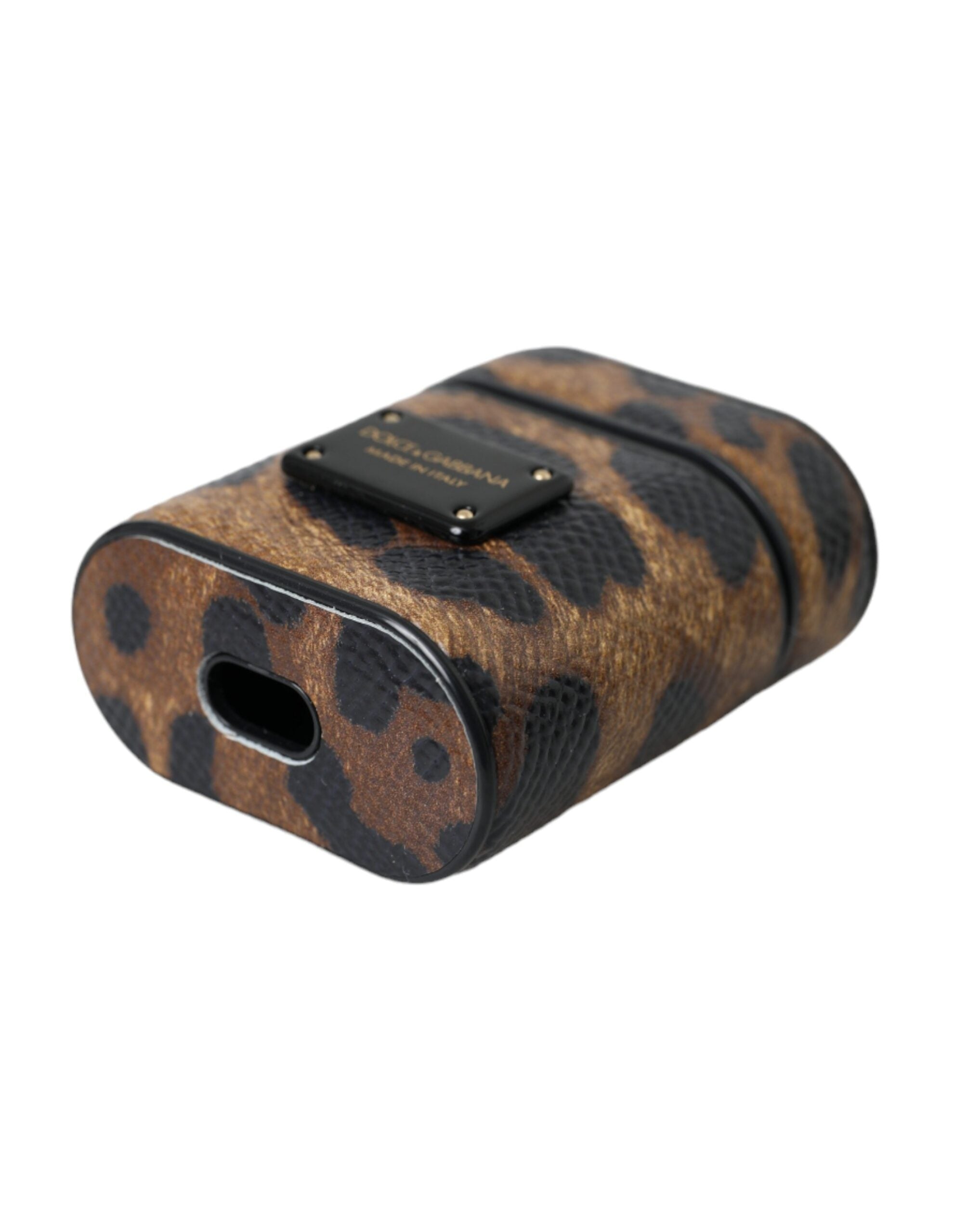 Dolce & Gabbana Brown Leopard Calf Leather Metal Logo Plaque Airpods Case - Luksusmuotia Dolce & Gabbana - Tutustu YVES JAVANNI® 