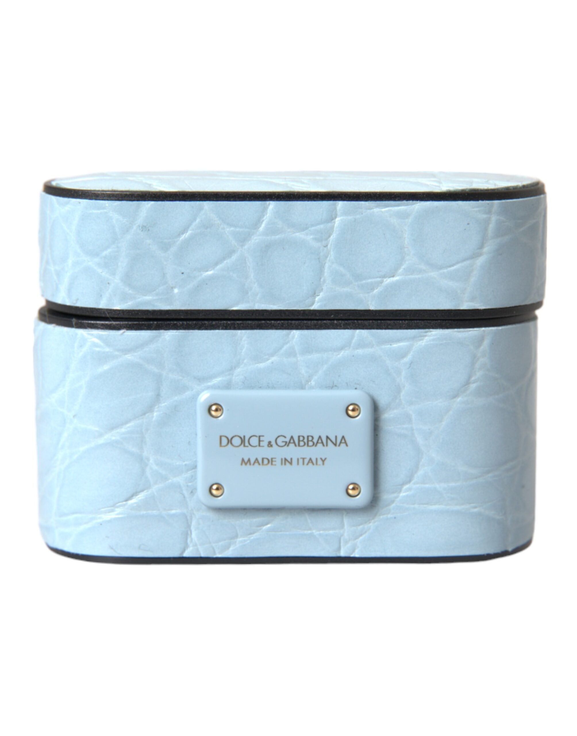 Dolce & Gabbana Light Blue Leather Metal Logo Plaque Airpods Case - Luksusmuotia Dolce & Gabbana - Tutustu YVES JAVANNI® 