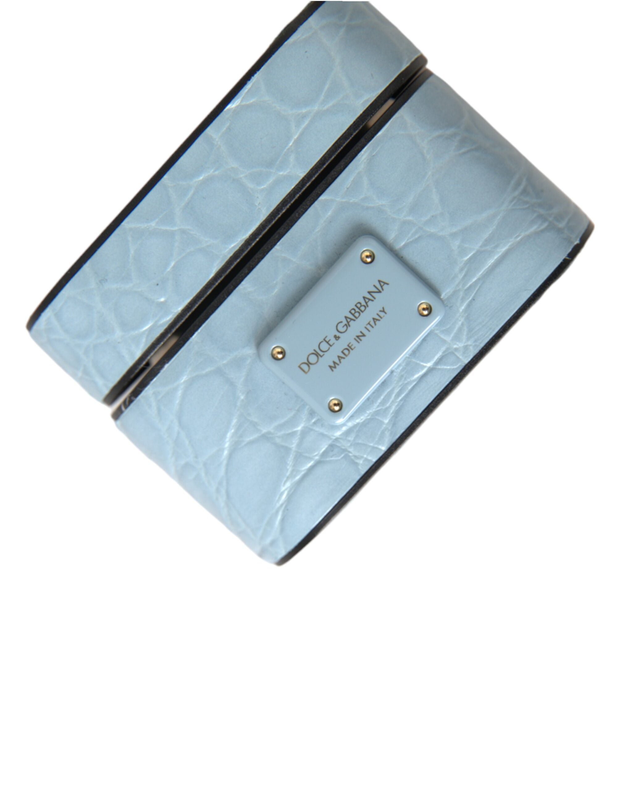 Dolce & Gabbana Light Blue Leather Metal Logo Plaque Airpods Case - Luksusmuotia Dolce & Gabbana - Tutustu YVES JAVANNI® 