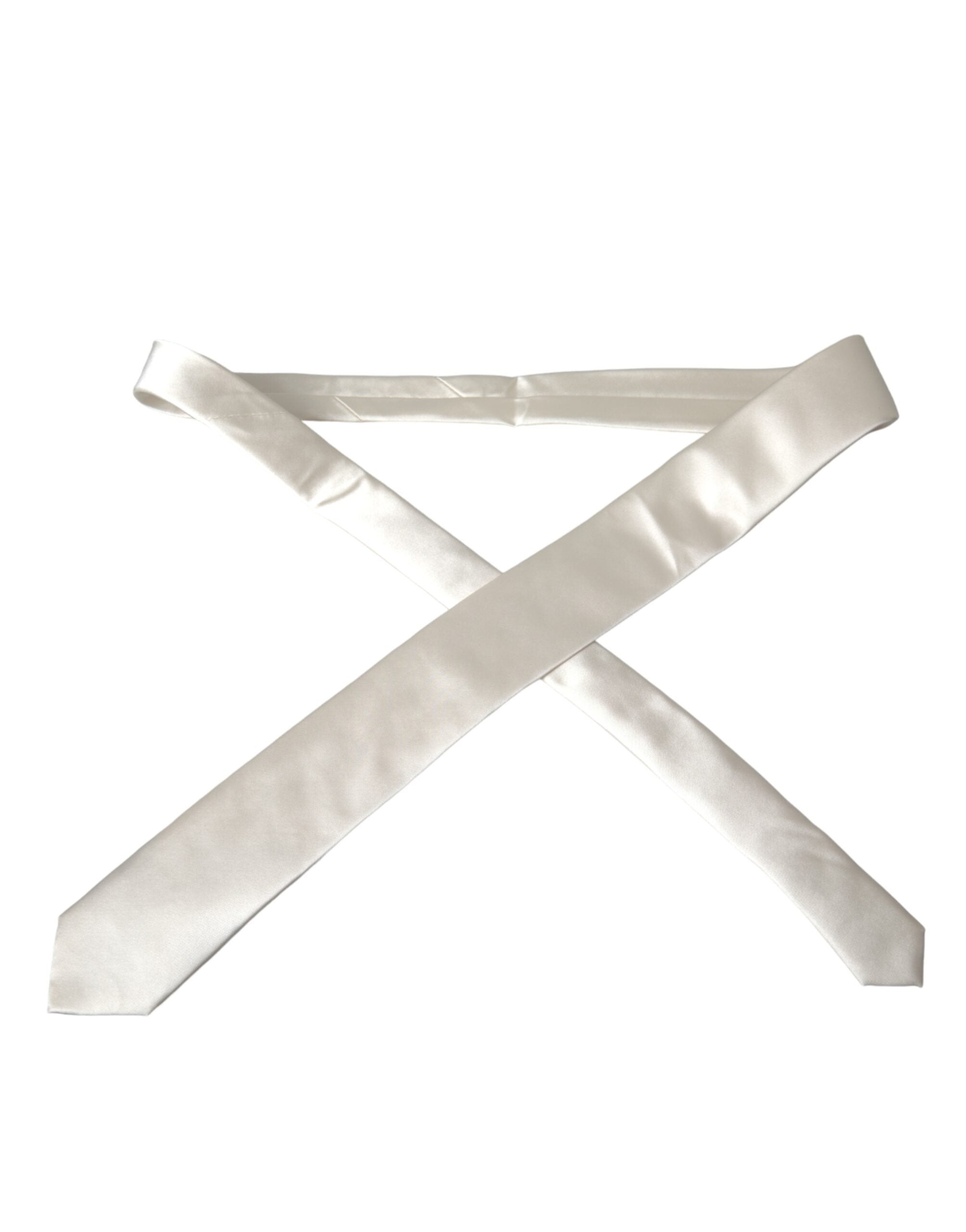 Dolce & Gabbana White Solid 100% Silk Adjustable Tie - Luksusmuotia Dolce & Gabbana - Tutustu YVES JAVANNI® 