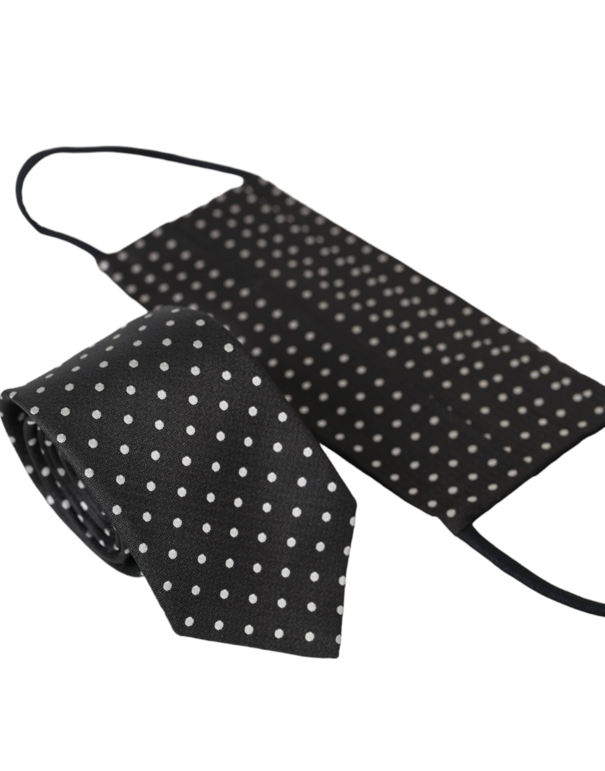 Dolce & Gabbana Black White Polka Dots 100% Silk Necktie Face Mask - Luksusmuotia Dolce & Gabbana - Tutustu YVES JAVANNI® 