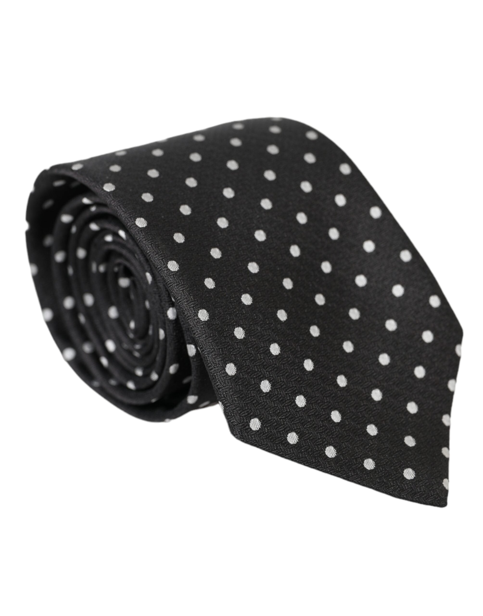 Dolce & Gabbana Black White Polka Dots 100% Silk Necktie Face Mask - Luksusmuotia Dolce & Gabbana - Tutustu YVES JAVANNI® 