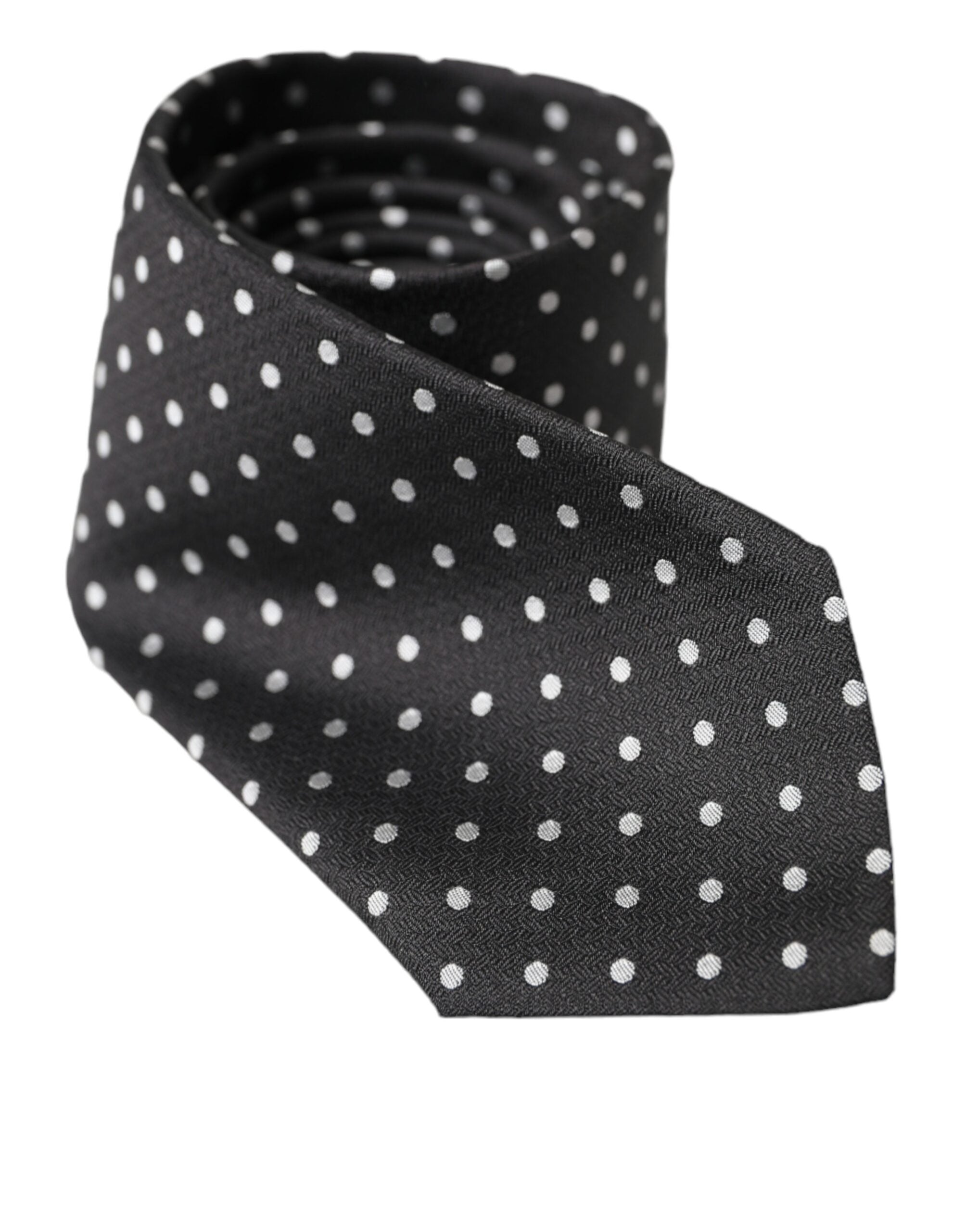 Dolce & Gabbana Black White Polka Dots 100% Silk Necktie Face Mask - Luksusmuotia Dolce & Gabbana - Tutustu YVES JAVANNI® 