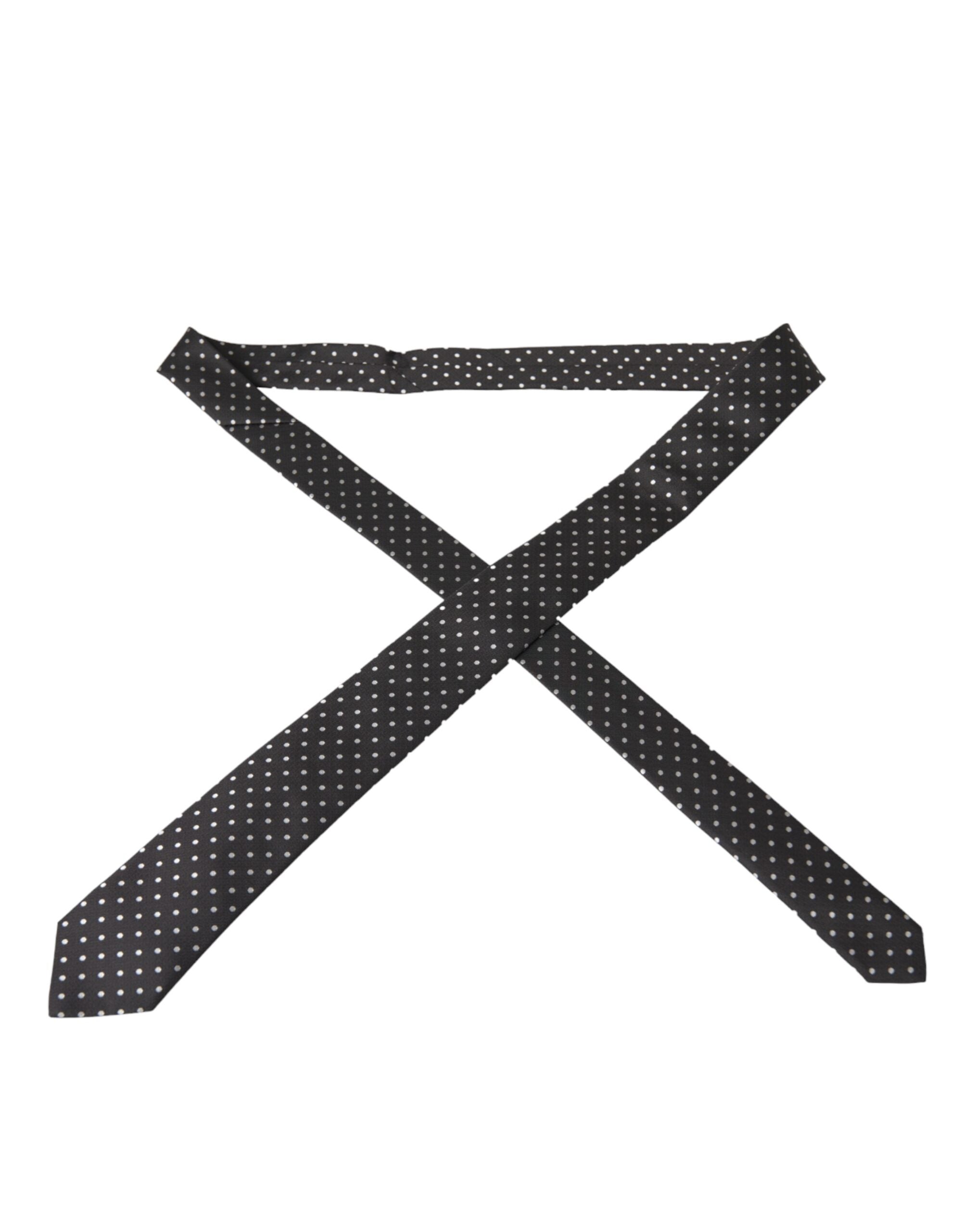 Dolce & Gabbana Black White Polka Dots 100% Silk Necktie Face Mask - Luksusmuotia Dolce & Gabbana - Tutustu YVES JAVANNI® 