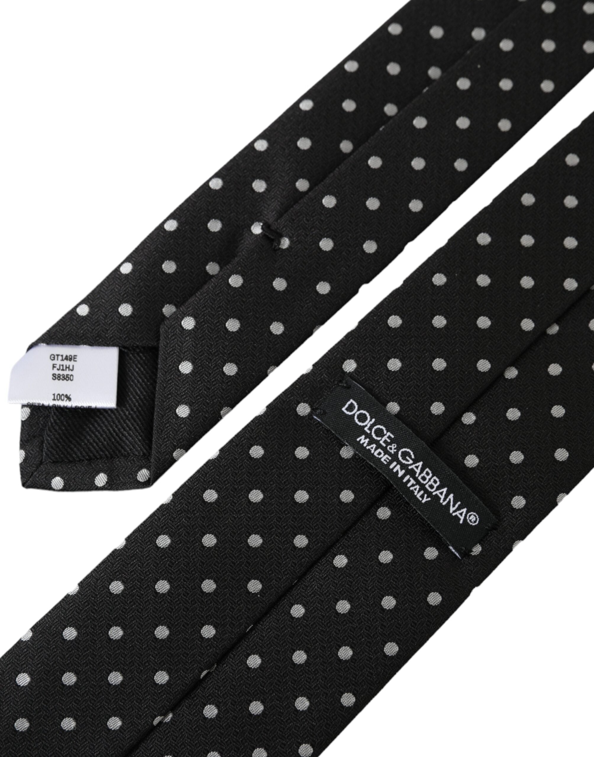 Dolce & Gabbana Black White Polka Dots 100% Silk Necktie Face Mask - Luksusmuotia Dolce & Gabbana - Tutustu YVES JAVANNI® 