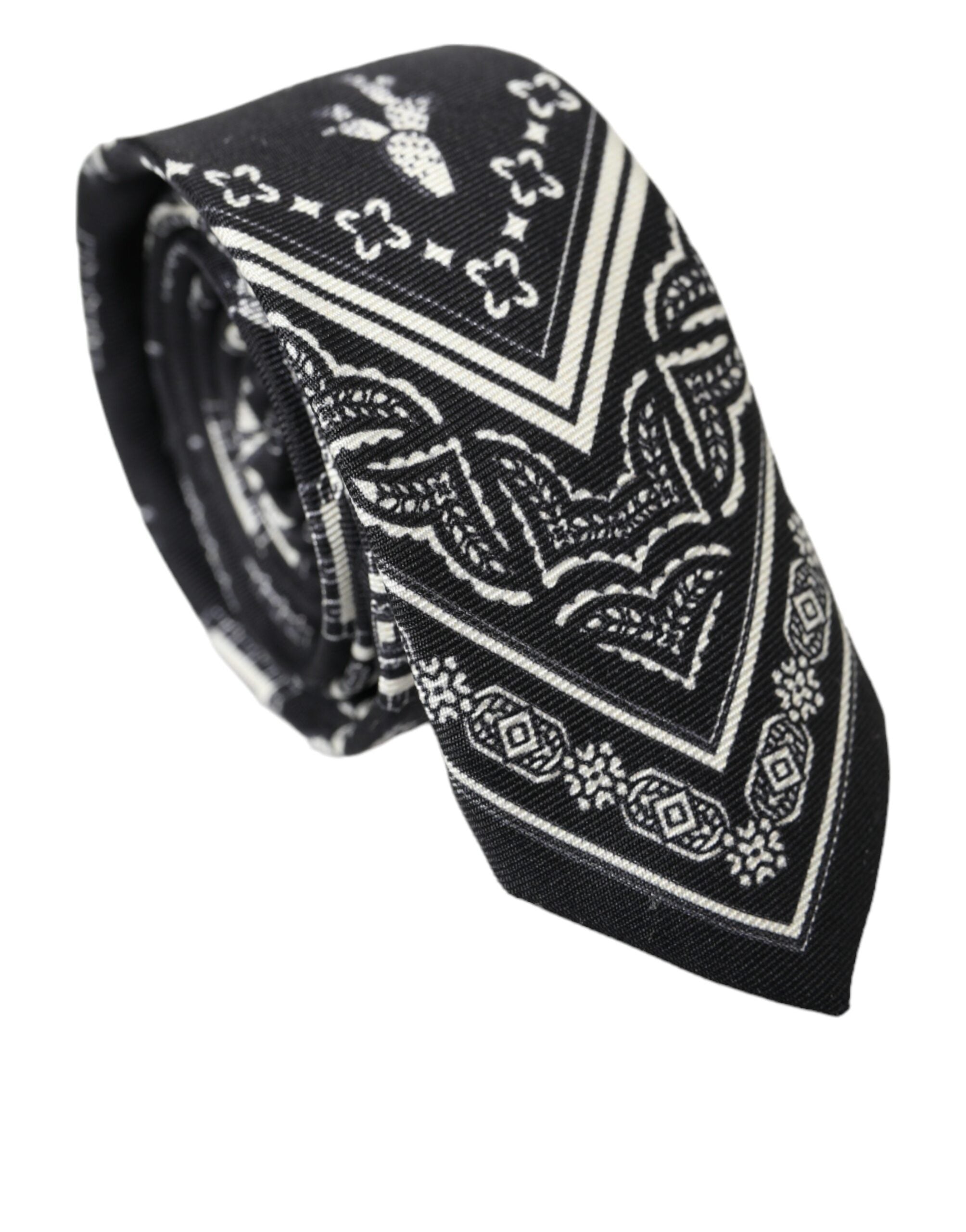 Dolce & Gabbana Black White Patterned 100% Silk Adjustable Tie - Luksusmuotia Dolce & Gabbana - Tutustu YVES JAVANNI® 