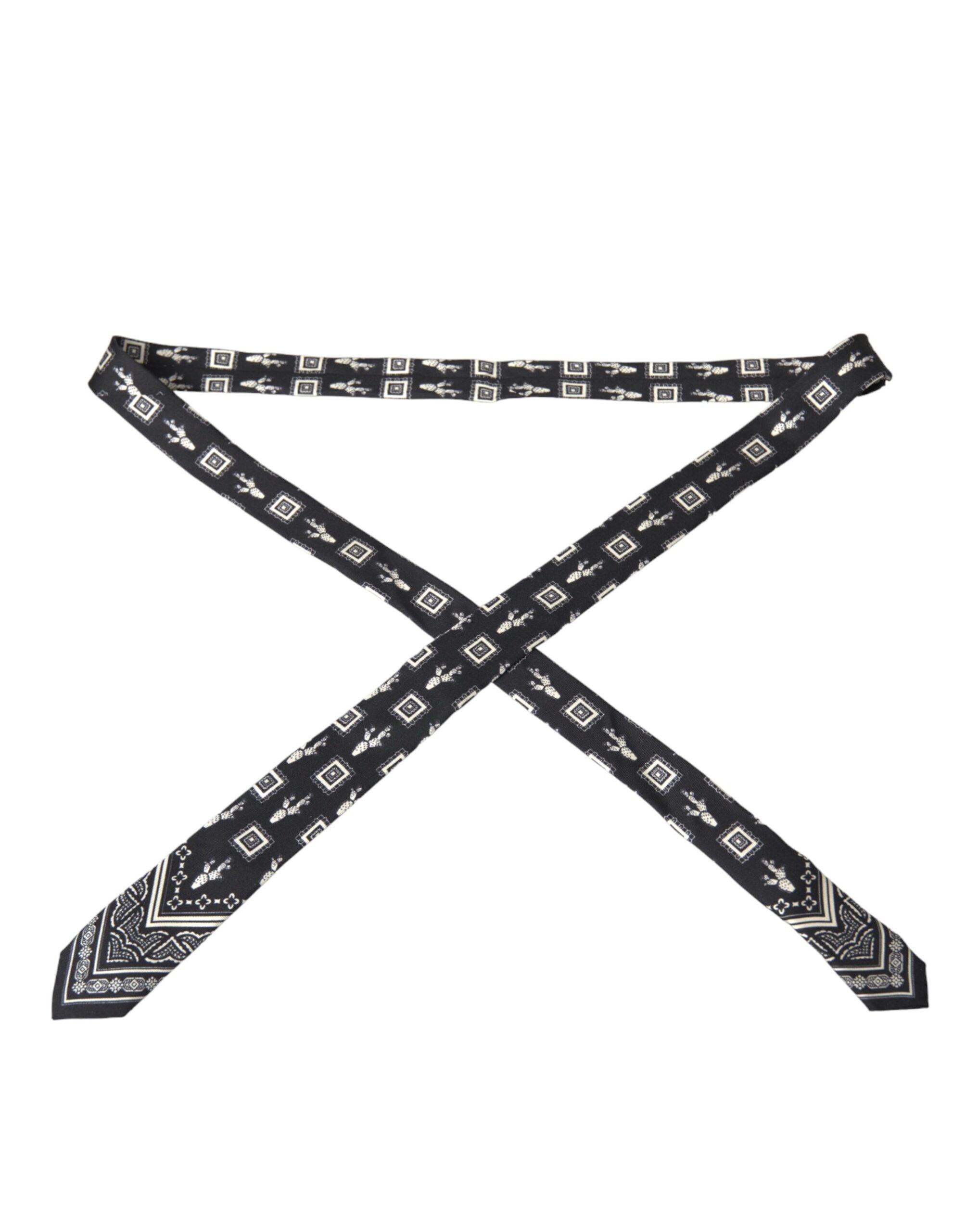 Dolce & Gabbana Black White Patterned 100% Silk Adjustable Tie - Luksusmuotia Dolce & Gabbana - Tutustu YVES JAVANNI® 