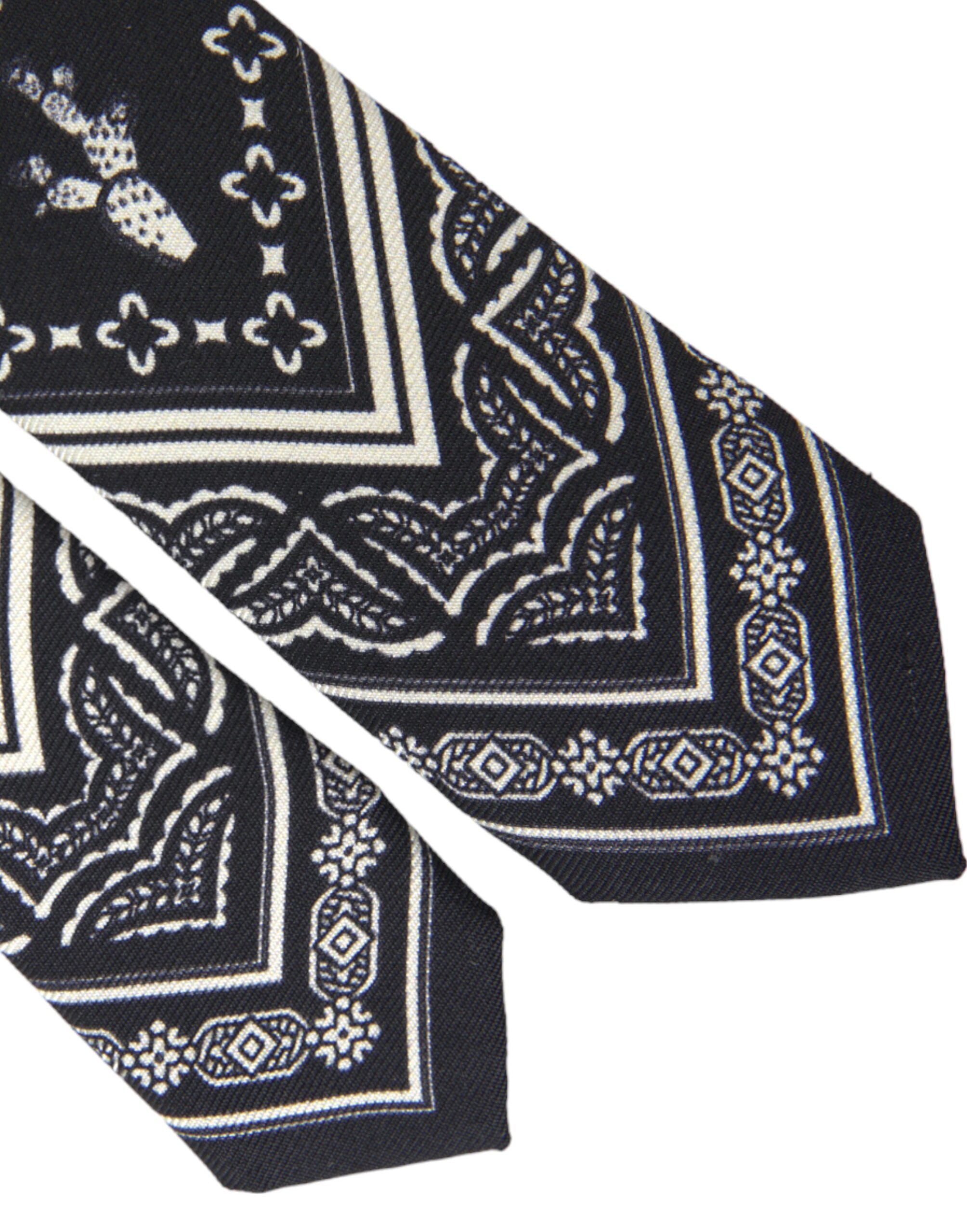 Dolce & Gabbana Black White Patterned 100% Silk Adjustable Tie - Luksusmuotia Dolce & Gabbana - Tutustu YVES JAVANNI® 