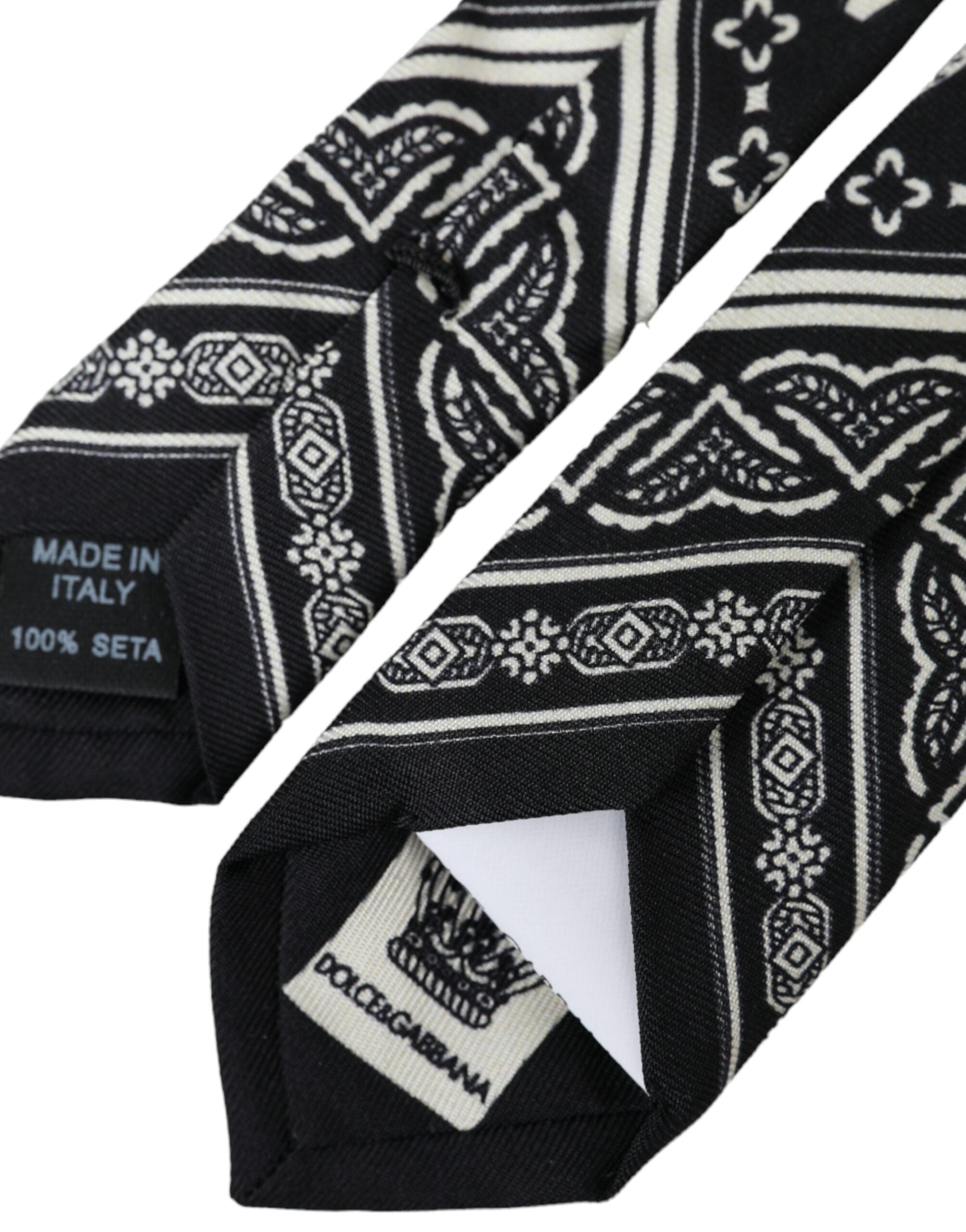 Dolce & Gabbana Black White Patterned 100% Silk Adjustable Tie - Luksusmuotia Dolce & Gabbana - Tutustu YVES JAVANNI® 