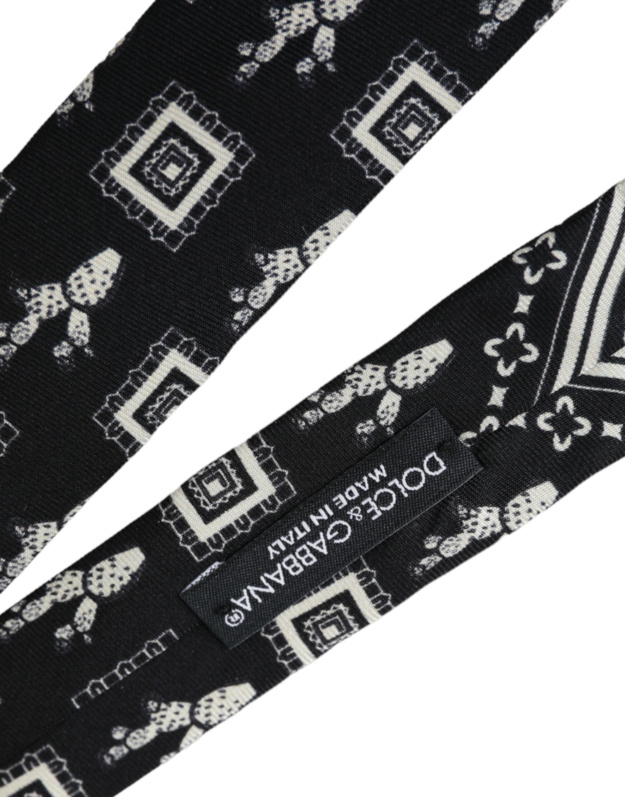 Dolce & Gabbana Black White Patterned 100% Silk Adjustable Tie - Luksusmuotia Dolce & Gabbana - Tutustu YVES JAVANNI® 