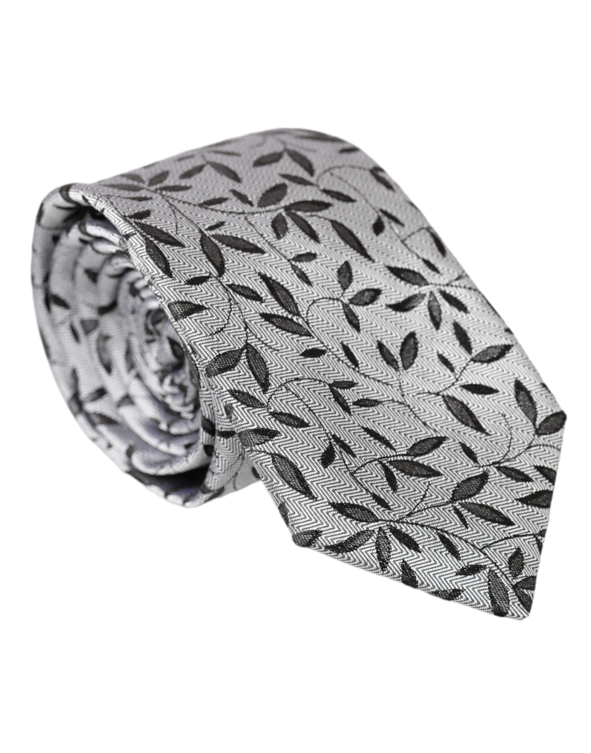 Dolce & Gabbana Gray Leaves 100% Silk Adjustable Tie - Luksusmuotia Dolce & Gabbana - Tutustu YVES JAVANNI® 