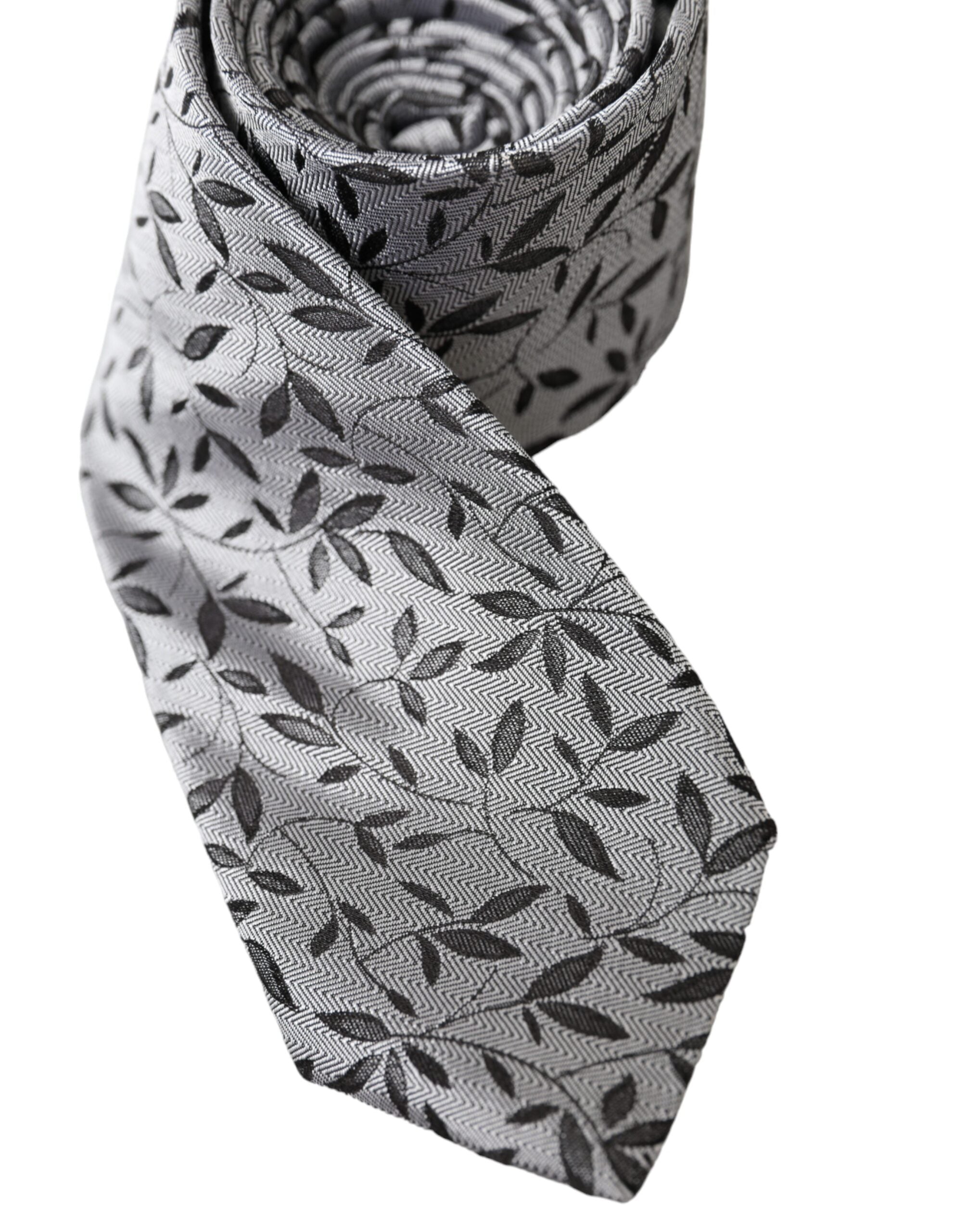 Dolce & Gabbana Gray Leaves 100% Silk Adjustable Tie - Luksusmuotia Dolce & Gabbana - Tutustu YVES JAVANNI® 