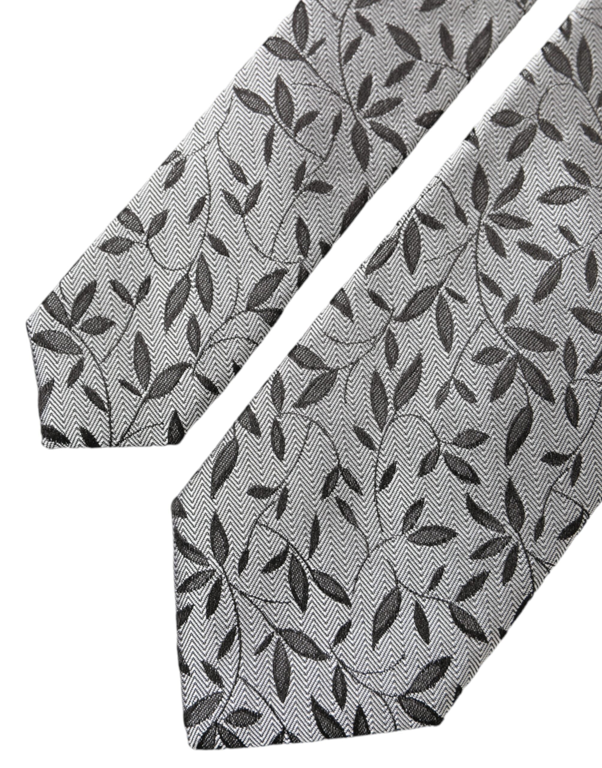 Dolce & Gabbana Gray Leaves 100% Silk Adjustable Tie - Luksusmuotia Dolce & Gabbana - Tutustu YVES JAVANNI® 