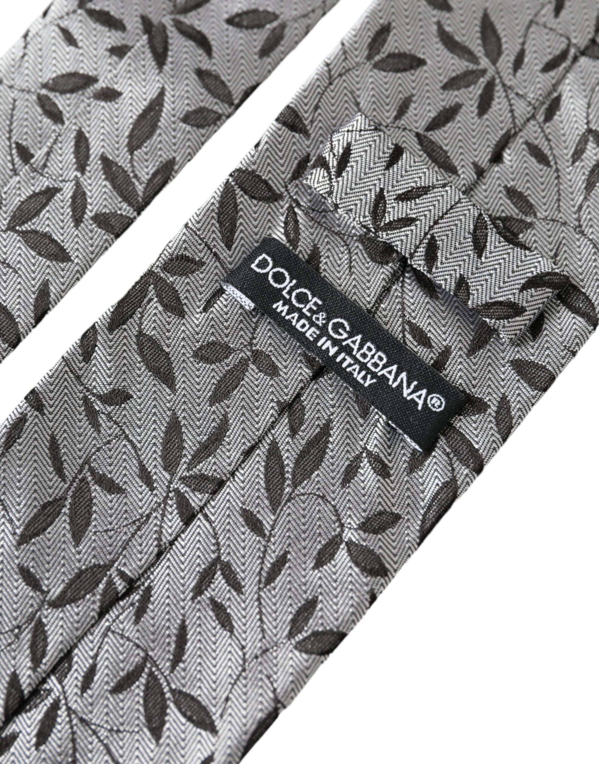 Dolce & Gabbana Gray Leaves 100% Silk Adjustable Tie - Luksusmuotia Dolce & Gabbana - Tutustu YVES JAVANNI® 