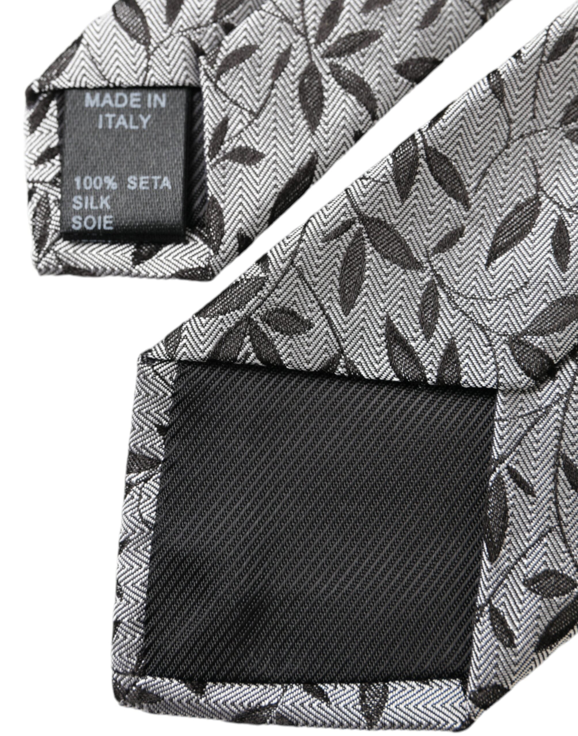 Dolce & Gabbana Gray Leaves 100% Silk Adjustable Tie - Luksusmuotia Dolce & Gabbana - Tutustu YVES JAVANNI® 