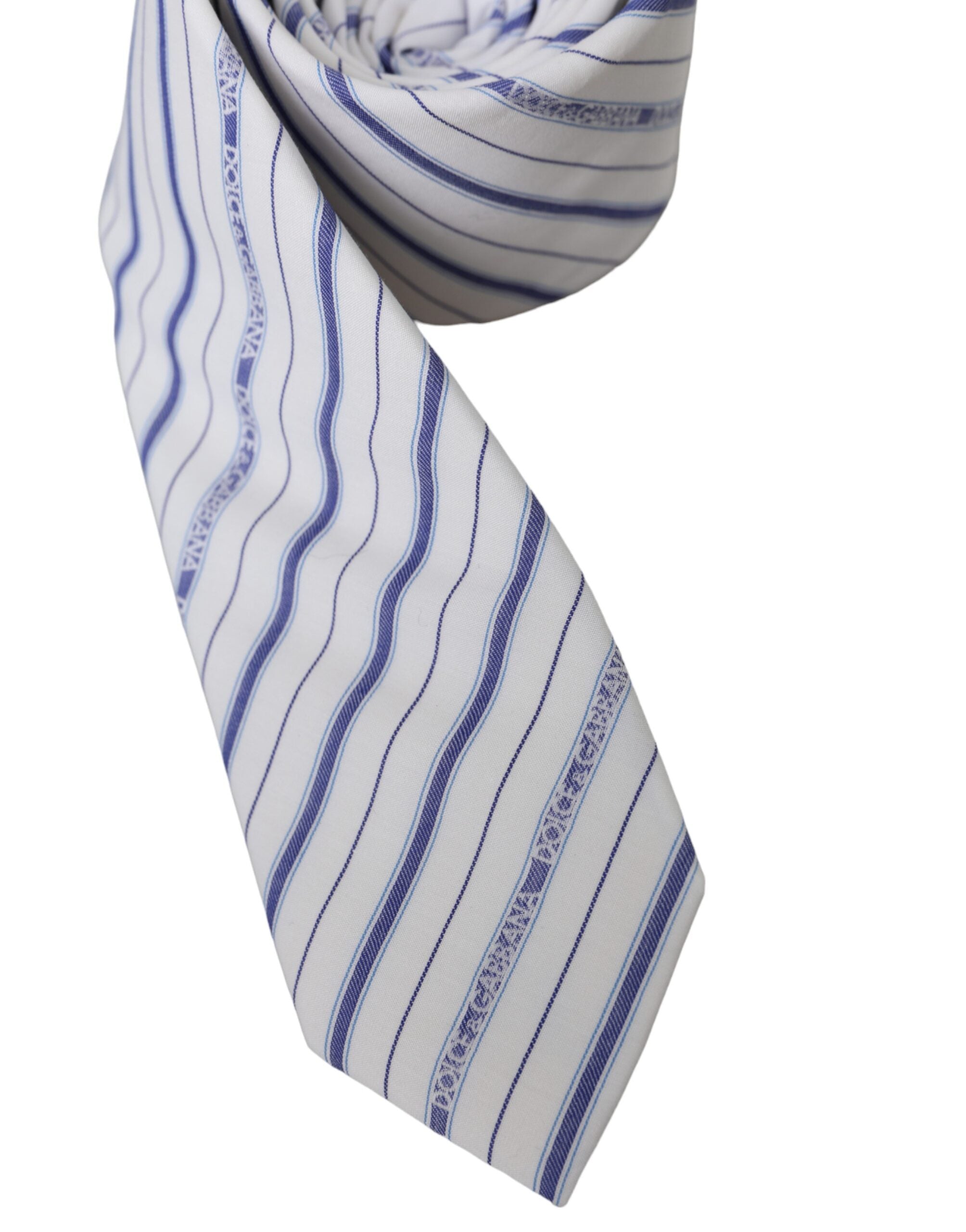 Dolce & Gabbana White Blue Stripes Silk Adjustable Tie - Luksusmuotia Dolce & Gabbana - Tutustu YVES JAVANNI® 