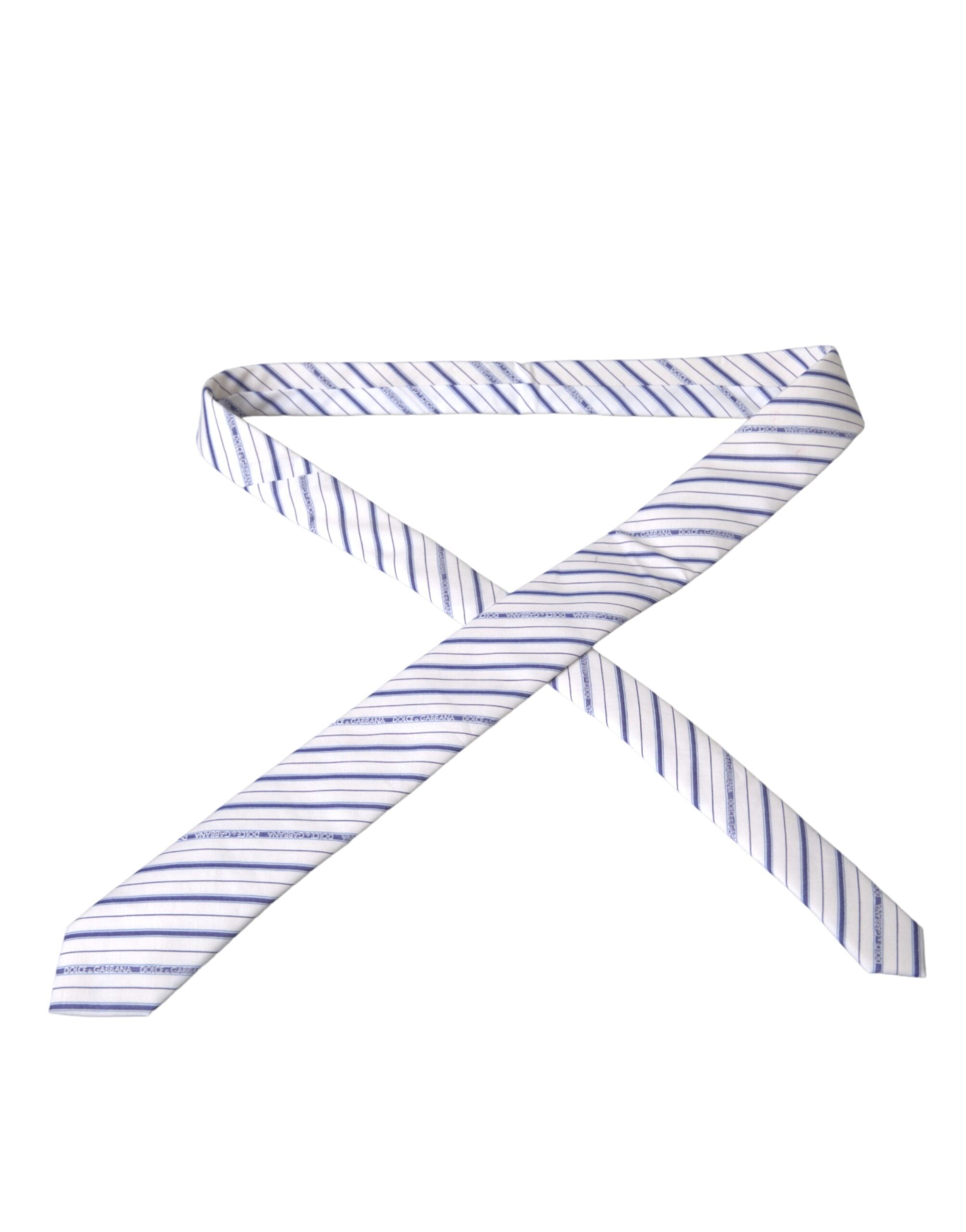 Dolce & Gabbana White Blue Stripes Silk Adjustable Tie - Luksusmuotia Dolce & Gabbana - Tutustu YVES JAVANNI® 