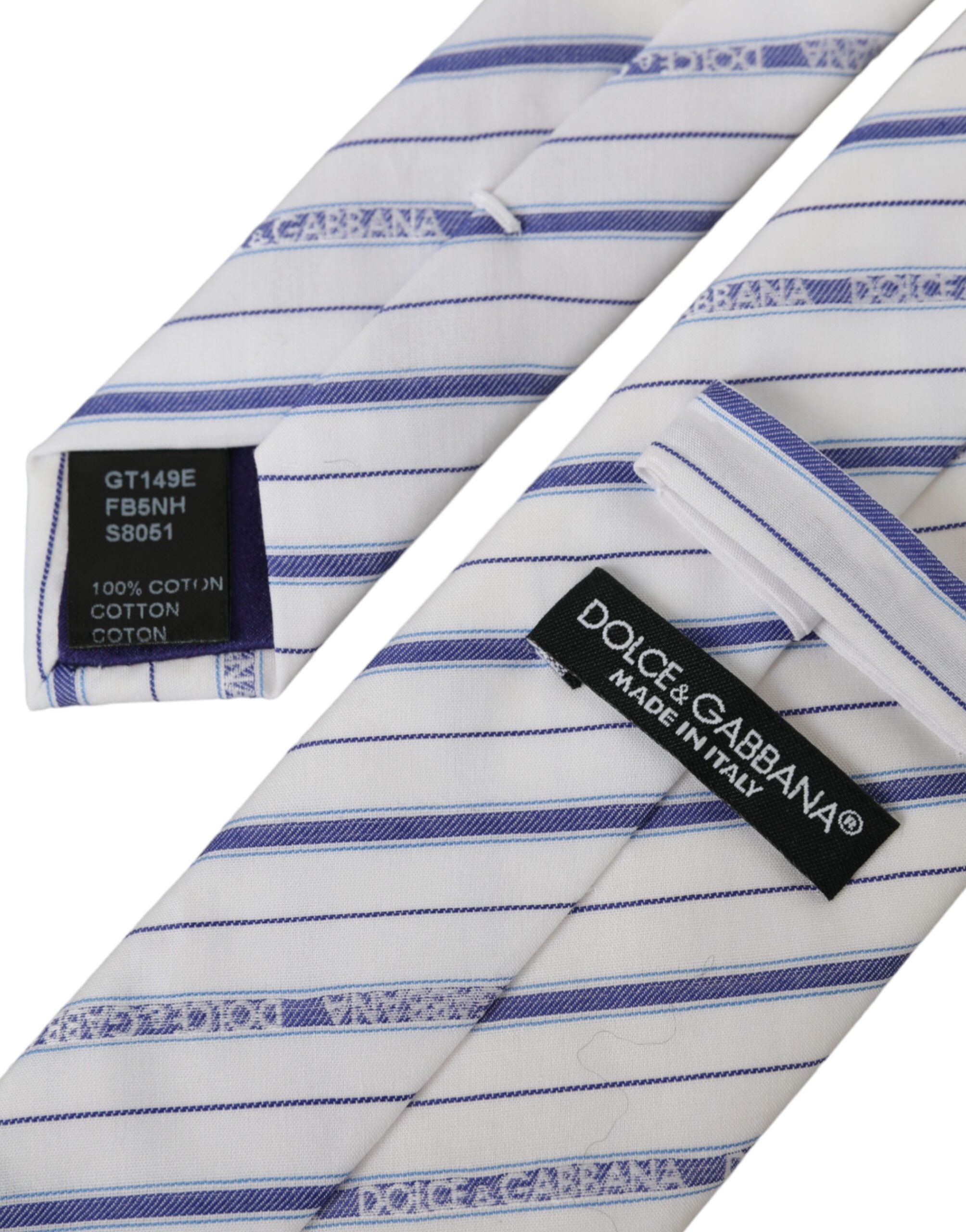 Dolce & Gabbana White Blue Stripes Silk Adjustable Tie - Luksusmuotia Dolce & Gabbana - Tutustu YVES JAVANNI® 