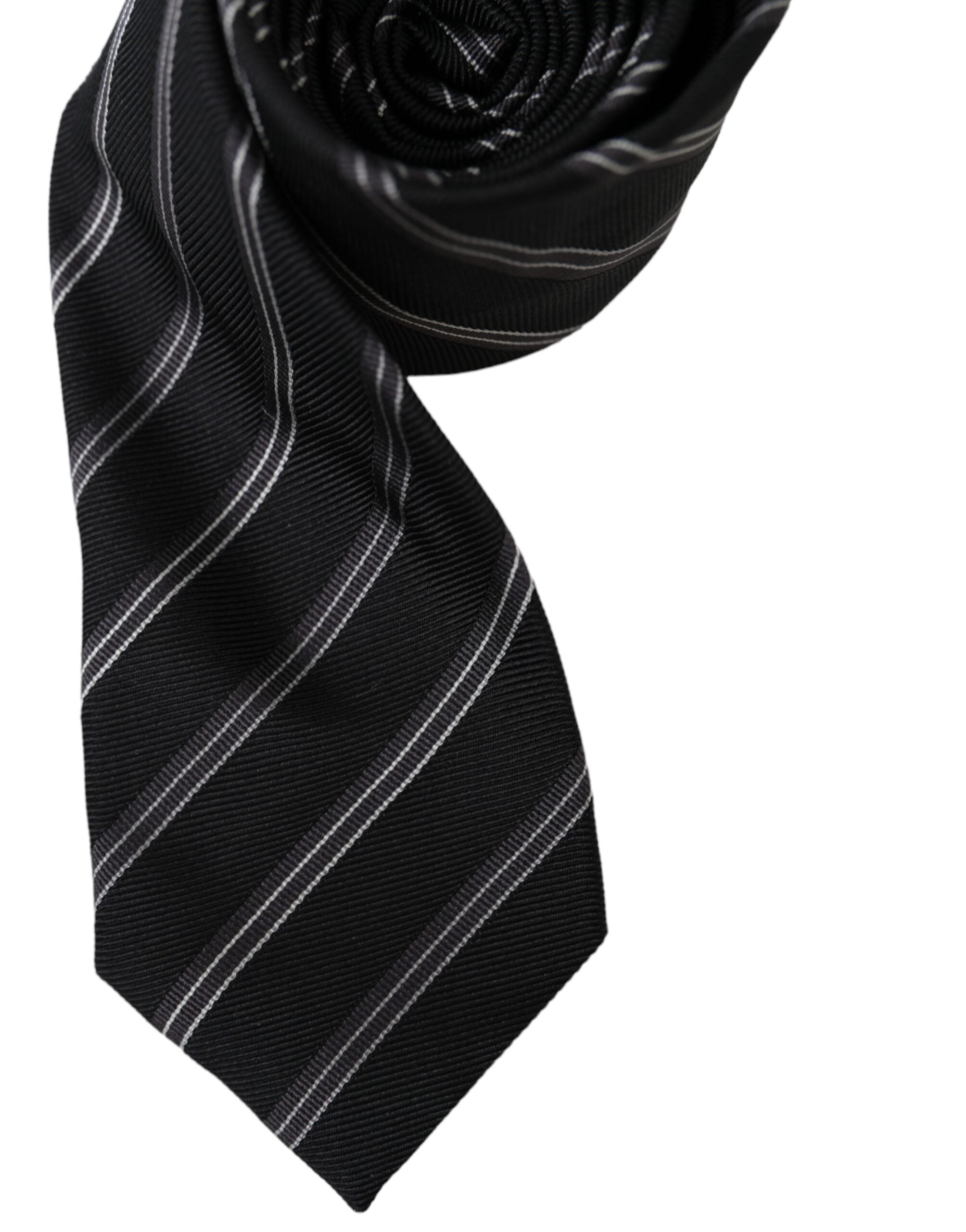 Dolce & Gabbana Black White Stripes Silk Adjustable Tie - Luksusmuotia Dolce & Gabbana - Tutustu YVES JAVANNI® 