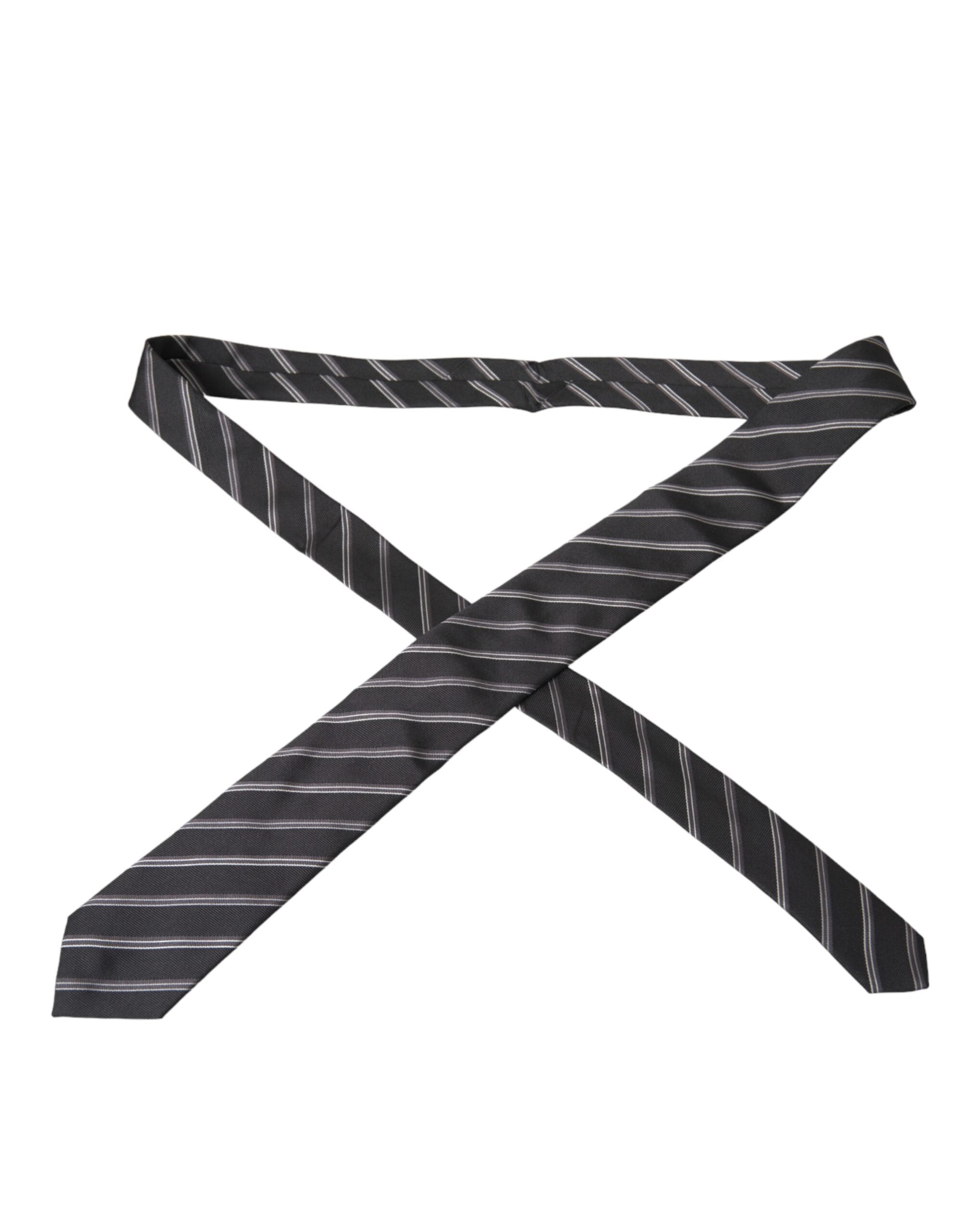 Dolce & Gabbana Black White Stripes Silk Adjustable Tie - Luksusmuotia Dolce & Gabbana - Tutustu YVES JAVANNI® 