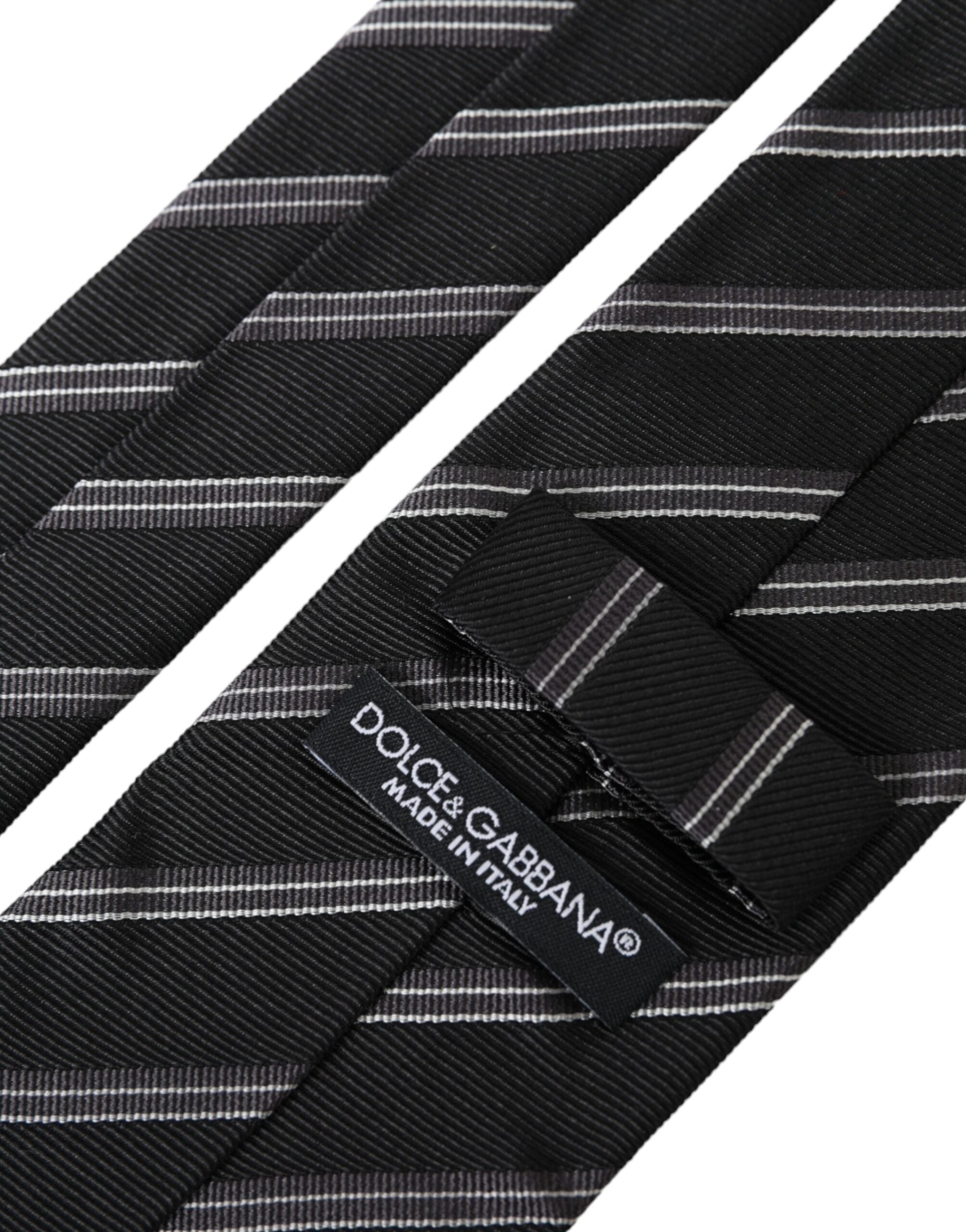 Dolce & Gabbana Black White Stripes Silk Adjustable Tie - Luksusmuotia Dolce & Gabbana - Tutustu YVES JAVANNI® 