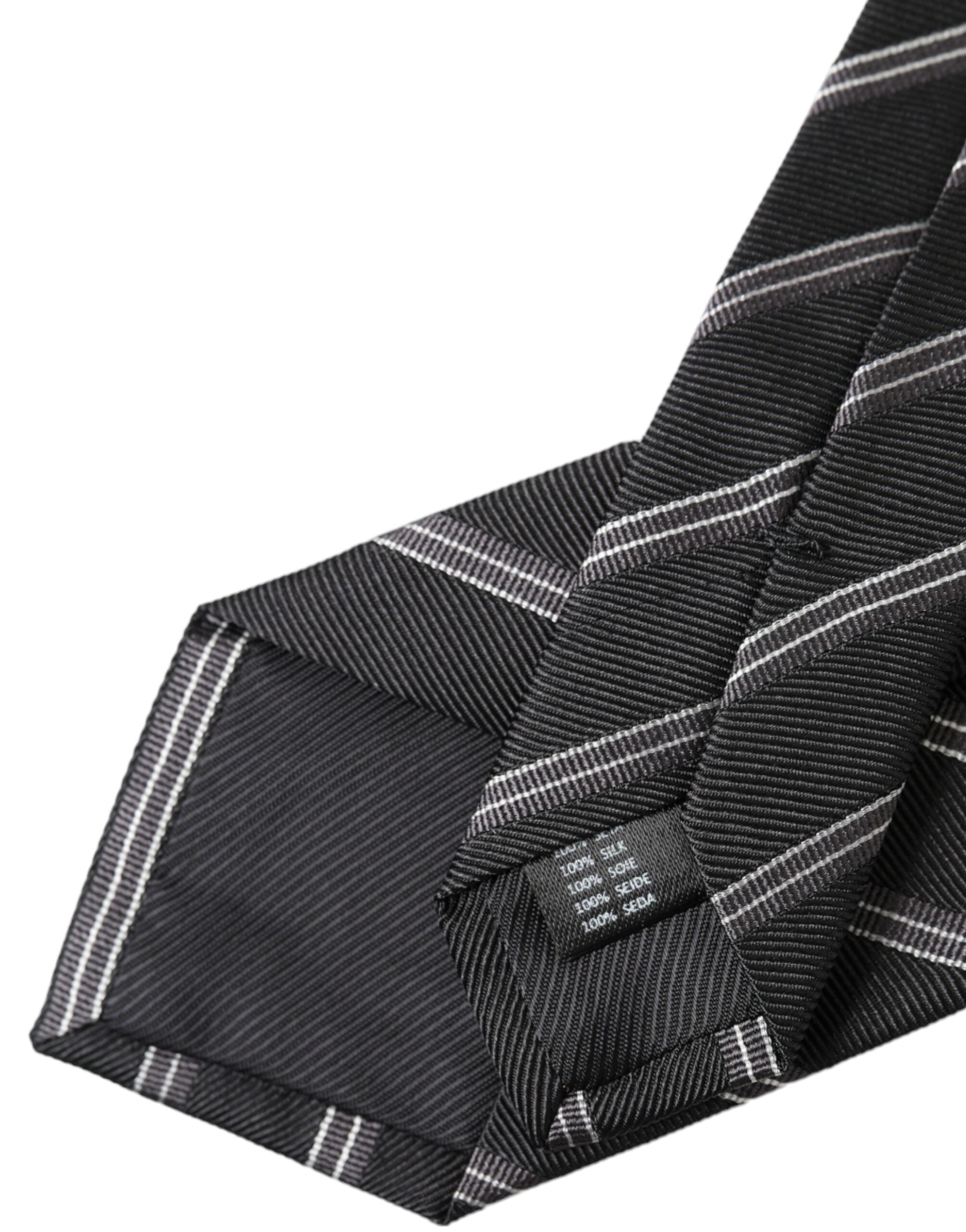 Dolce & Gabbana Black White Stripes Silk Adjustable Tie - Luksusmuotia Dolce & Gabbana - Tutustu YVES JAVANNI® 