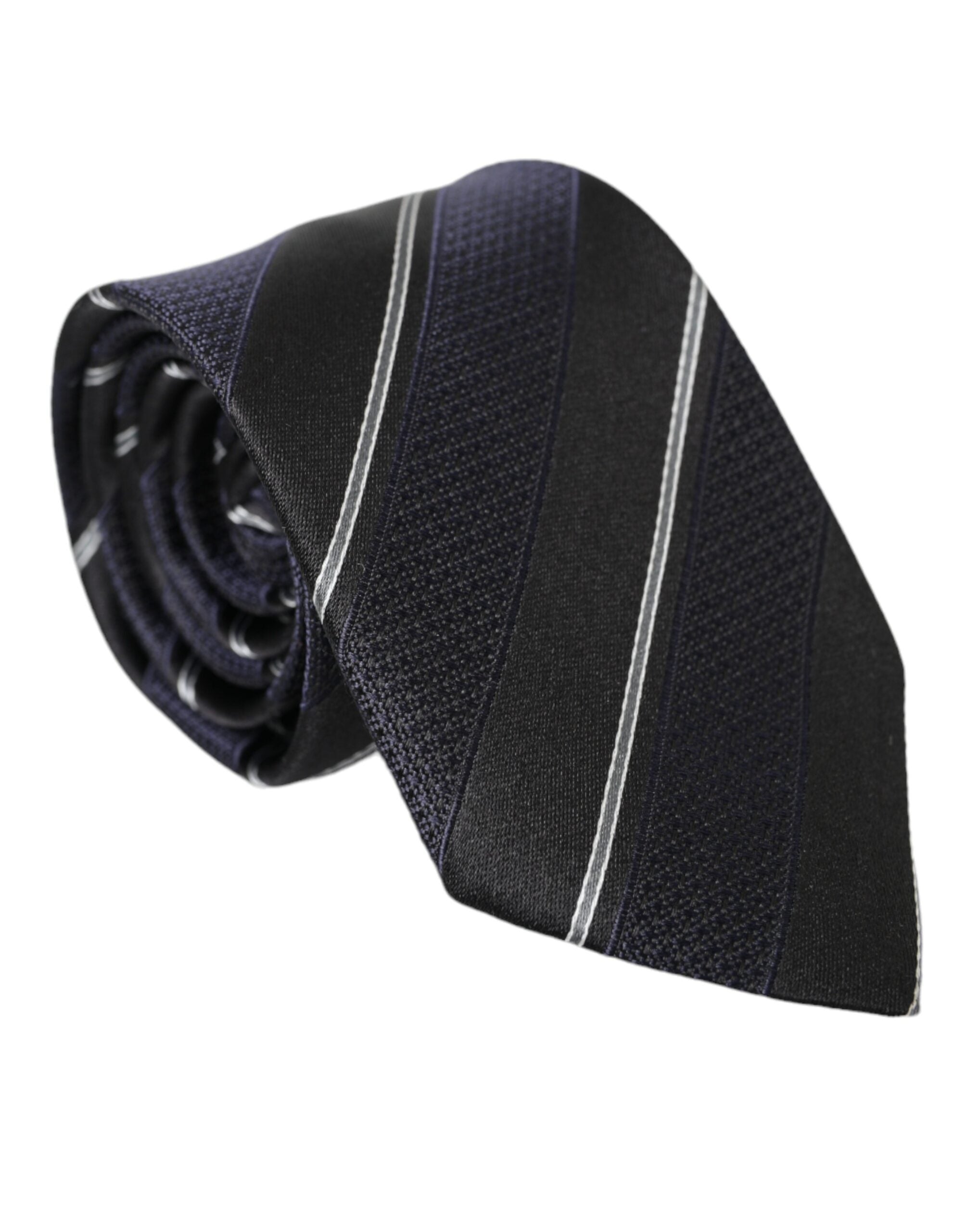 Dolce & Gabbana Black White Stripes Silk Adjustable Tie - Luksusmuotia Dolce & Gabbana - Tutustu YVES JAVANNI® 