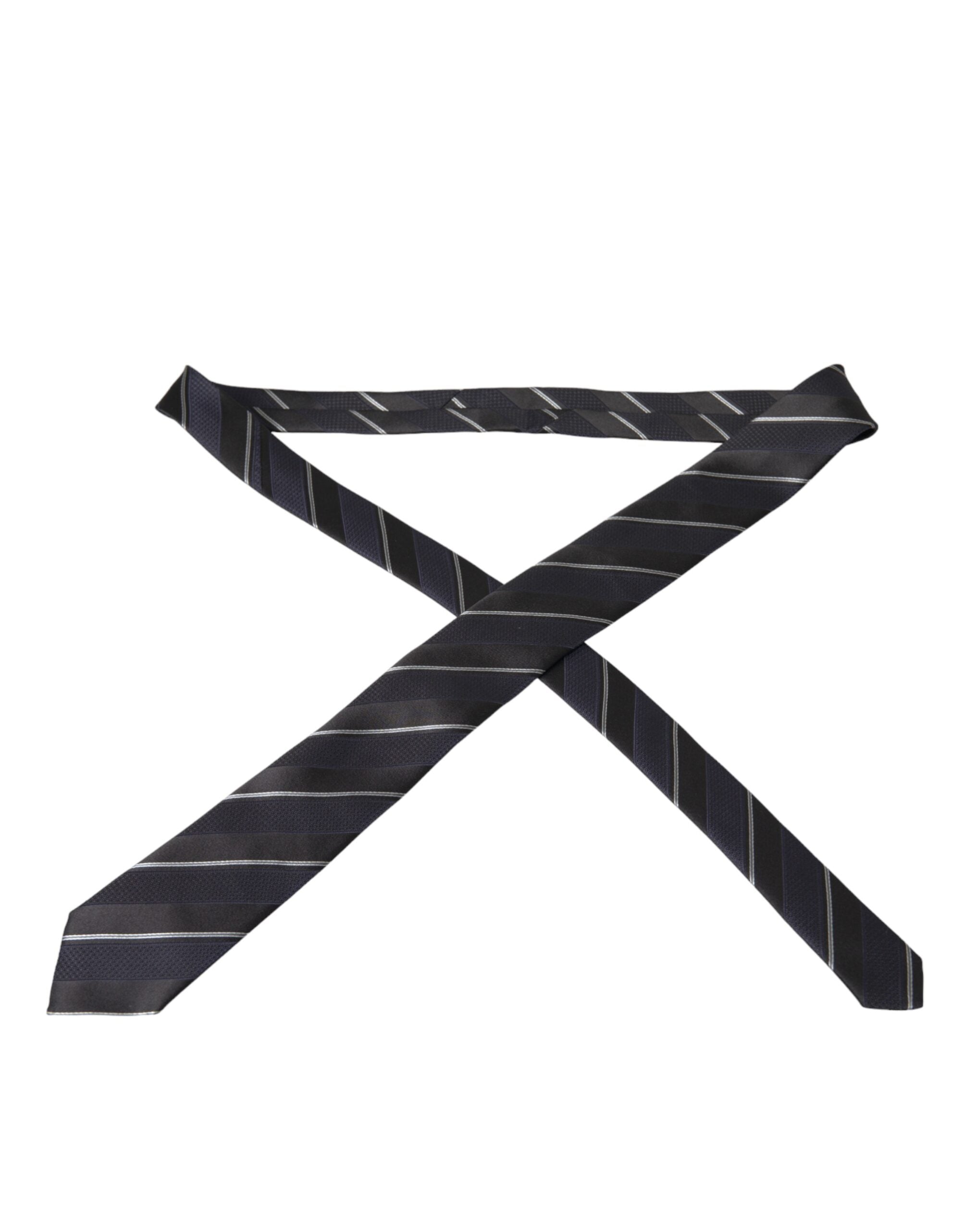 Dolce & Gabbana Black White Stripes Silk Adjustable Tie - Luksusmuotia Dolce & Gabbana - Tutustu YVES JAVANNI® 