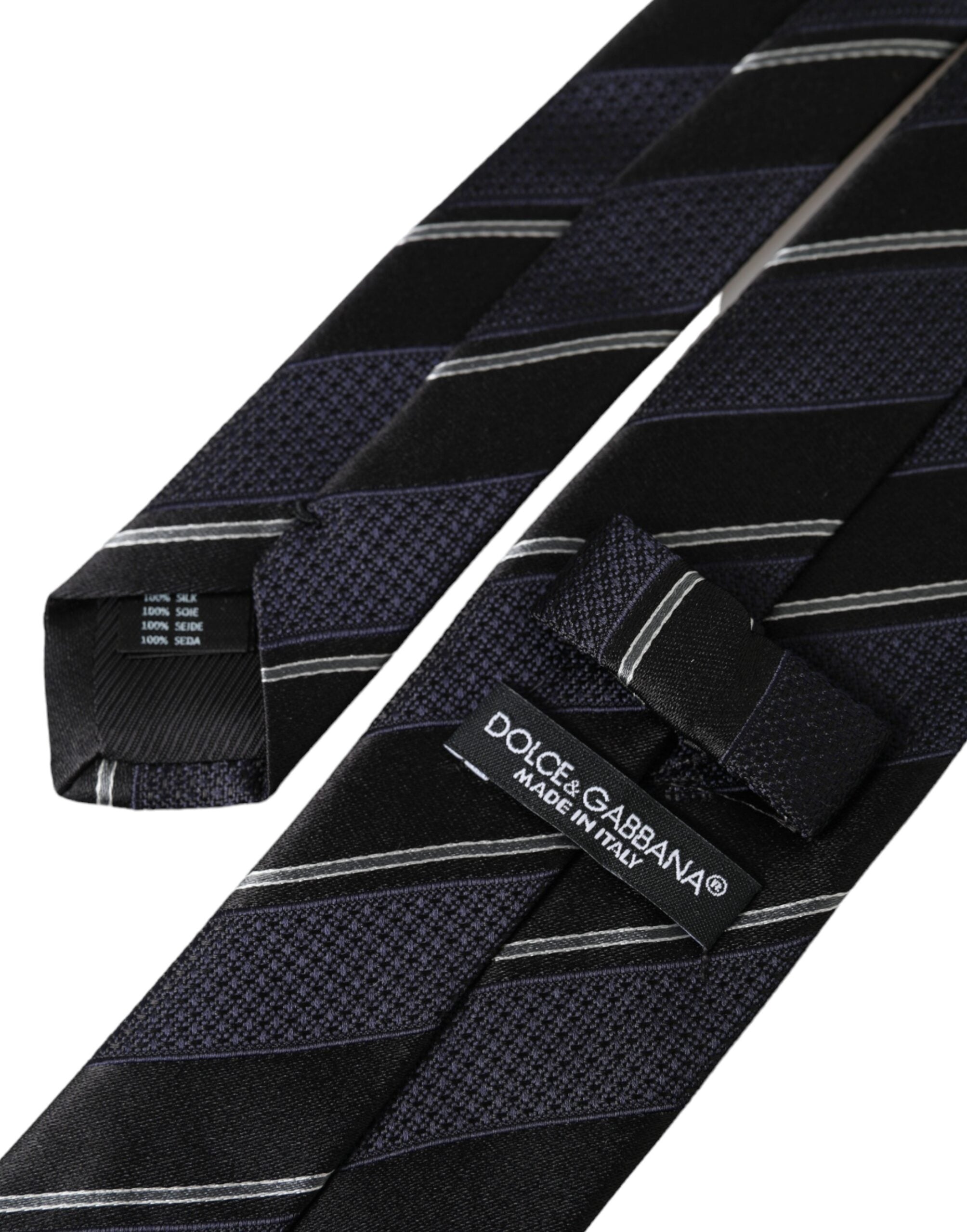 Dolce & Gabbana Black White Stripes Silk Adjustable Tie - Luksusmuotia Dolce & Gabbana - Tutustu YVES JAVANNI® 