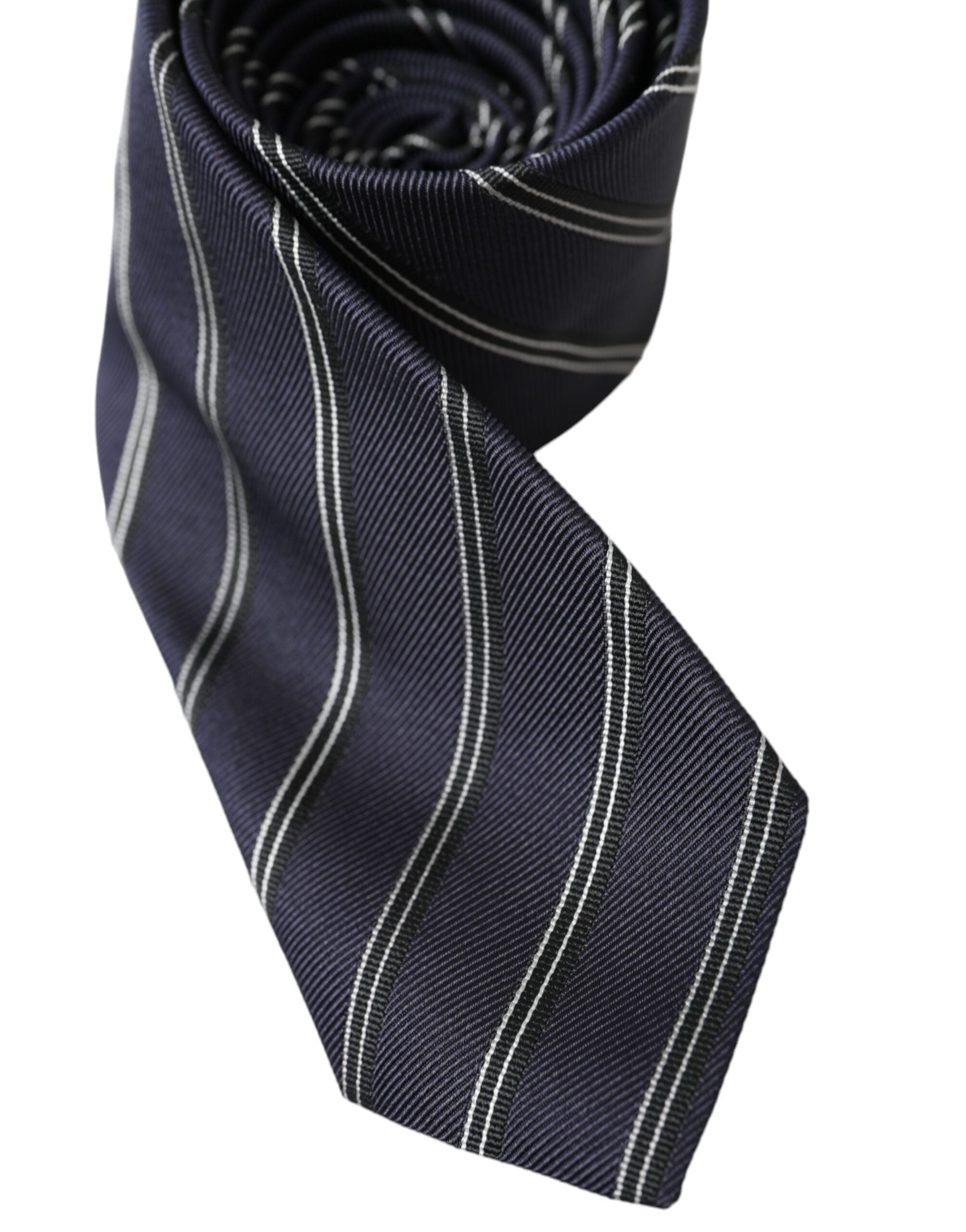 Dolce & Gabbana Black White Stripes Silk Adjustable Tie - Luksusmuotia Dolce & Gabbana - Tutustu YVES JAVANNI® 