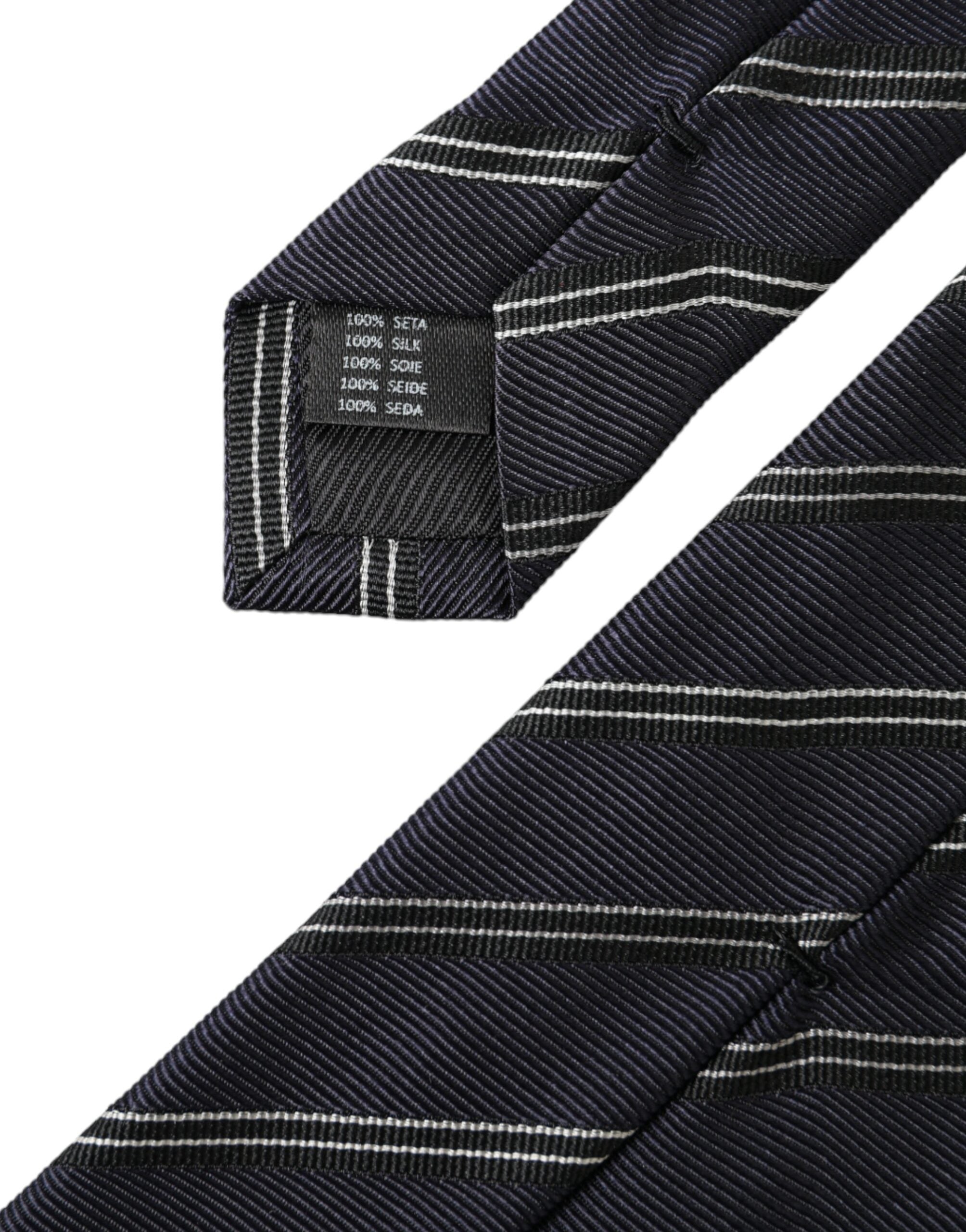 Dolce & Gabbana Black White Stripes Silk Adjustable Tie - Luksusmuotia Dolce & Gabbana - Tutustu YVES JAVANNI® 