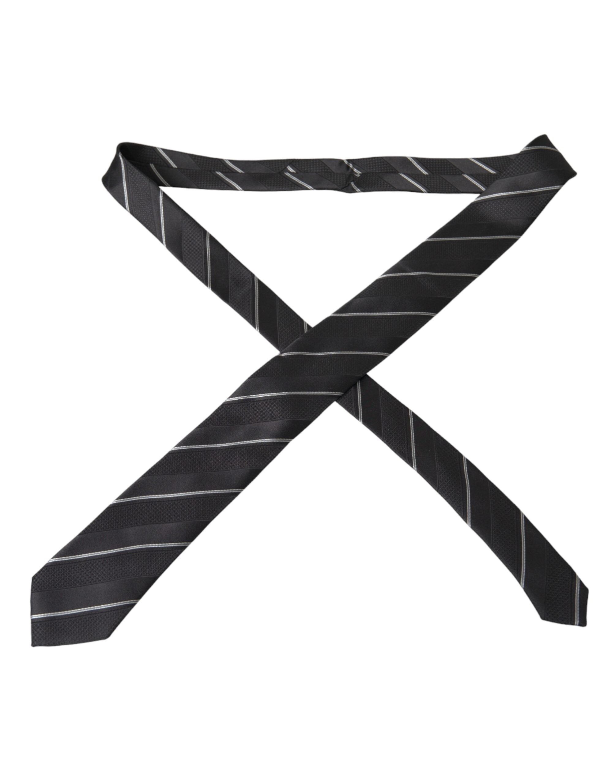 Dolce & Gabbana Black White Stripes Silk Adjustable Tie - Luksusmuotia Dolce & Gabbana - Tutustu YVES JAVANNI® 