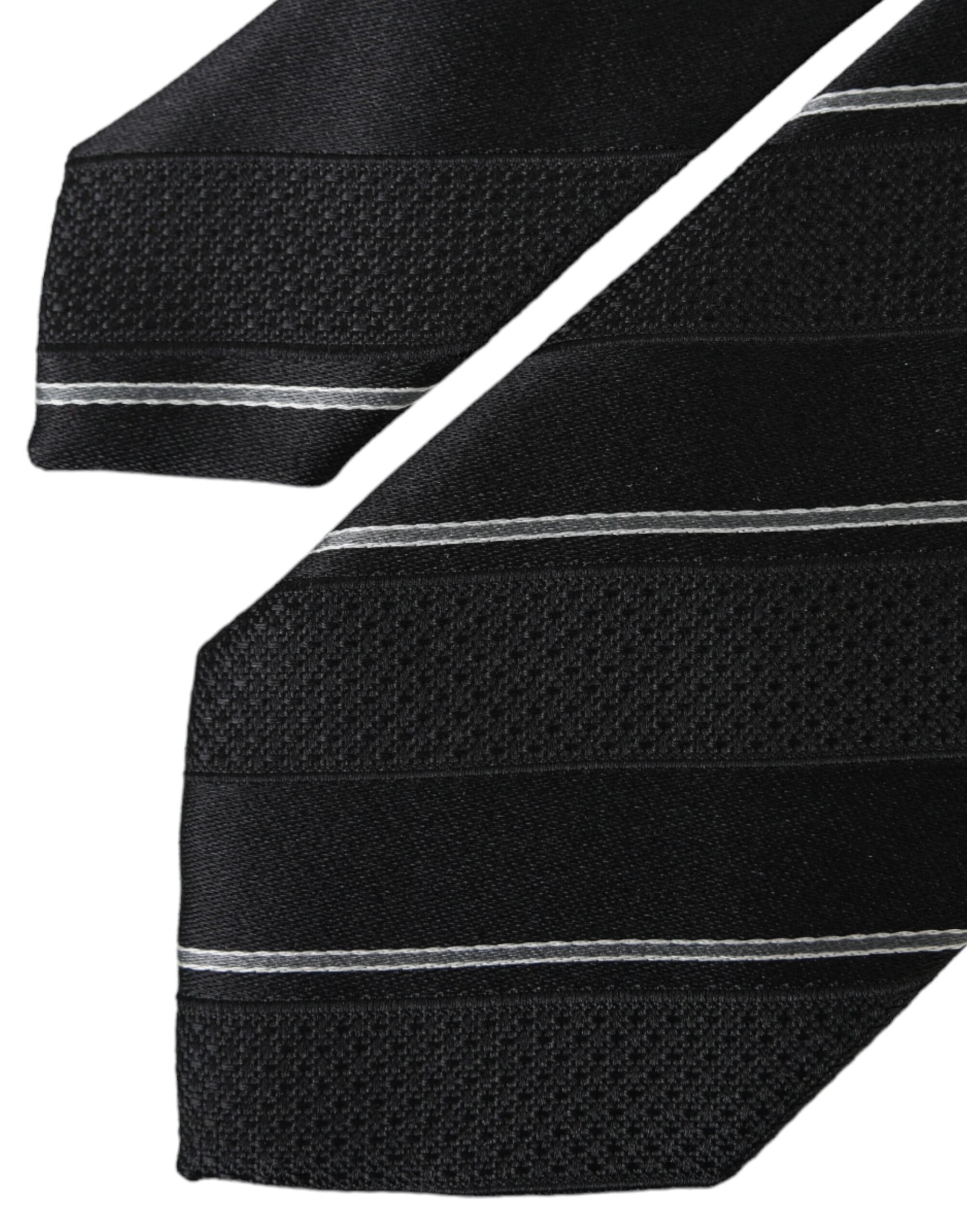 Dolce & Gabbana Black White Stripes Silk Adjustable Tie - Luksusmuotia Dolce & Gabbana - Tutustu YVES JAVANNI® 